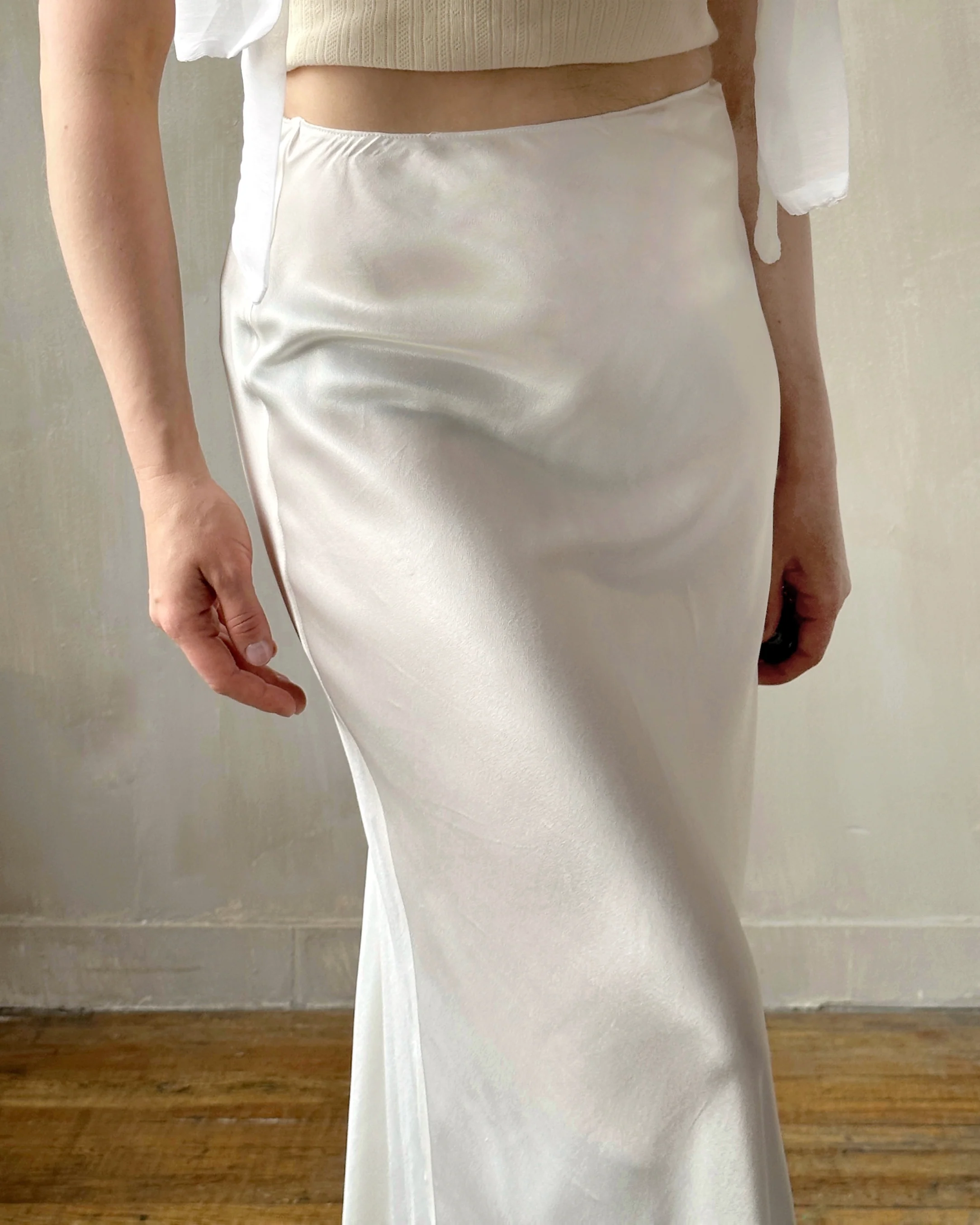 Sample Sale: Bias Cut Ivory Satin Slip Skirt (Size I) - Image 4