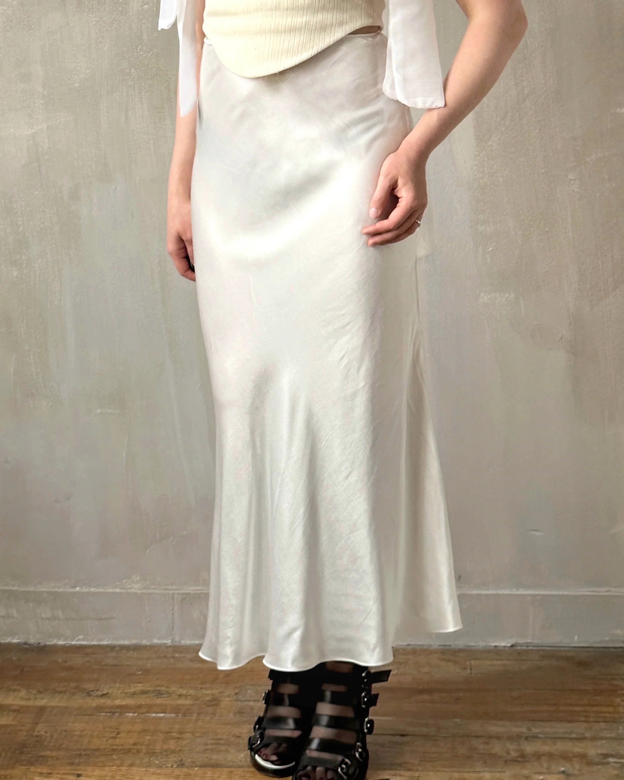 Sample Sale: Bias Cut Ivory Satin Slip Skirt (Size I) - Image 5