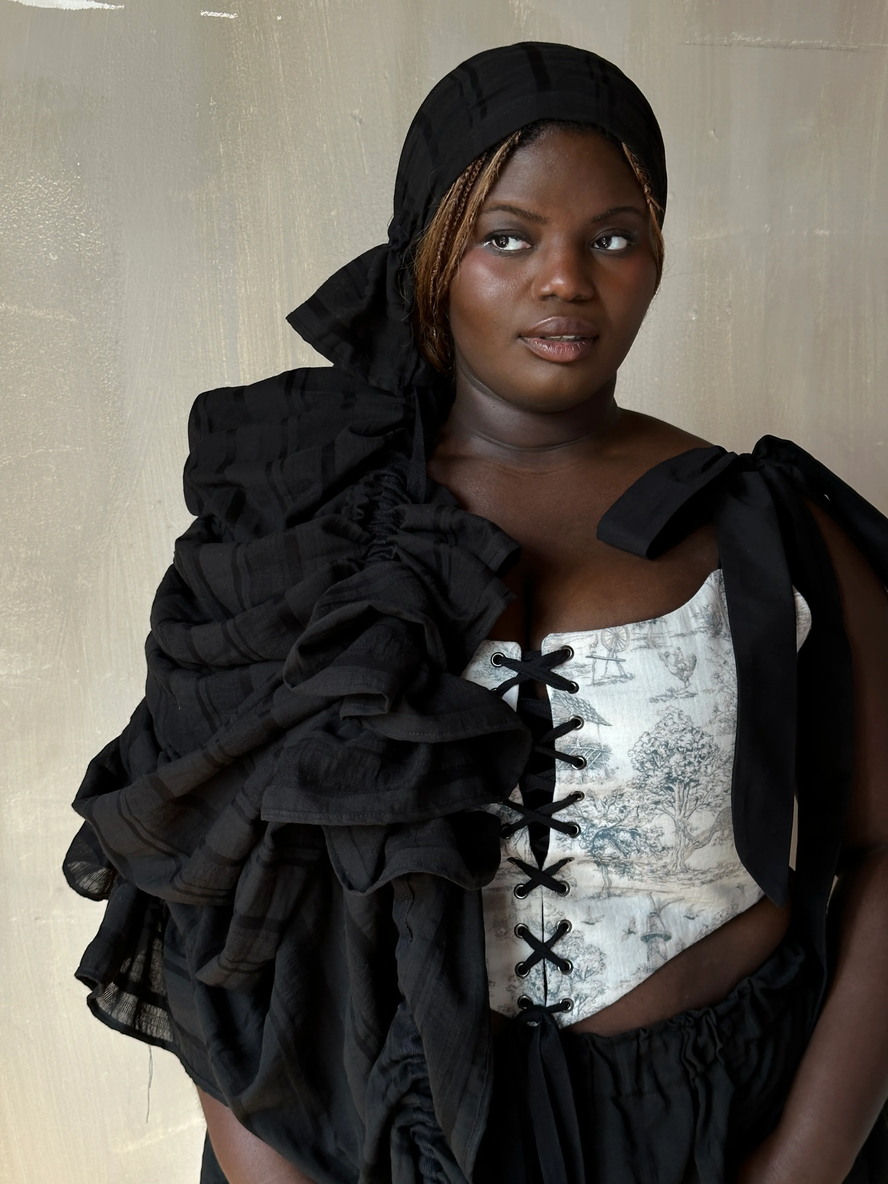 FW25: Drawstring Scarf in Black Jacquard Stripe (Pre-Order) - Image 2