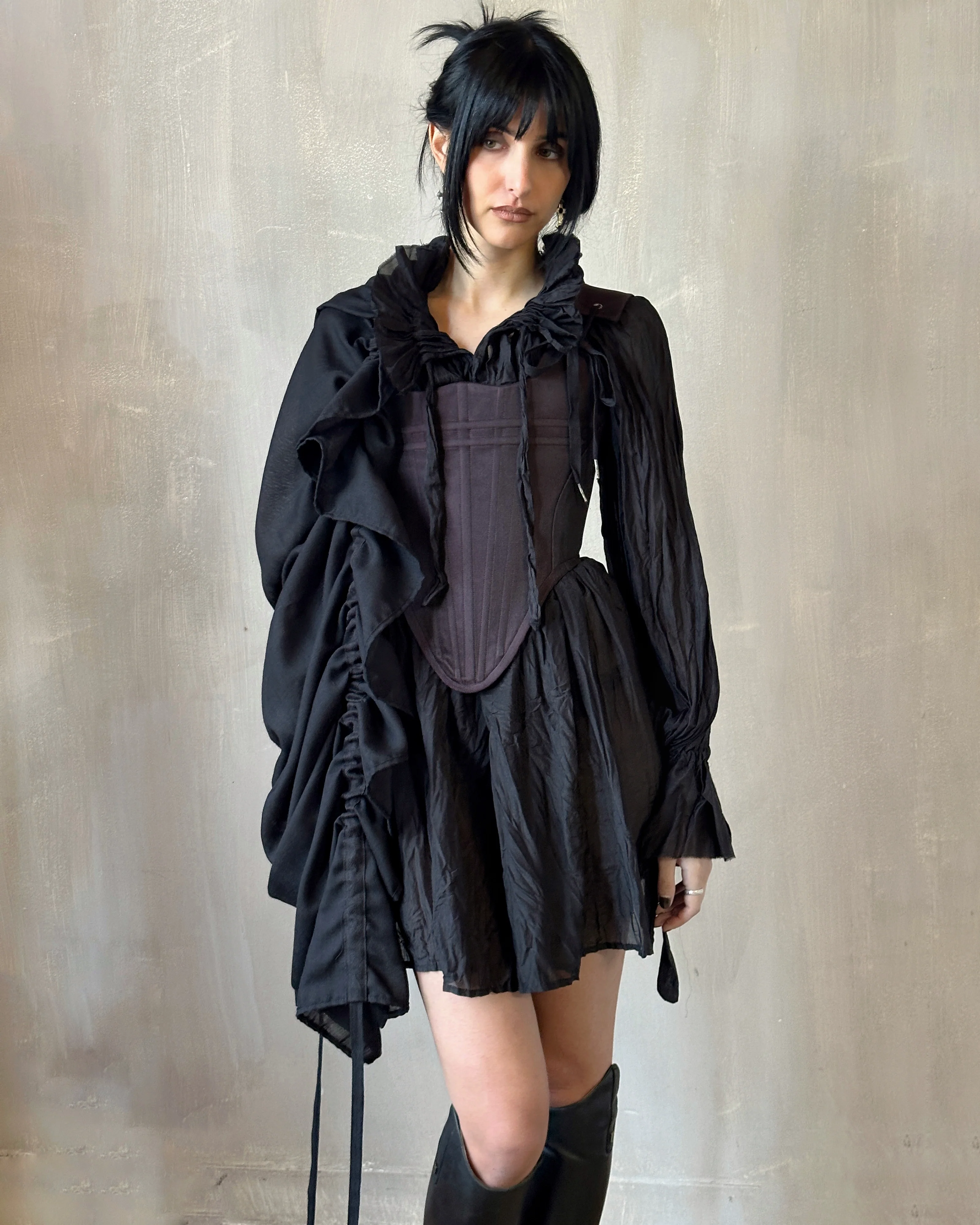 FW'24:  Black Drawstring Shawl in Wool - Image 3