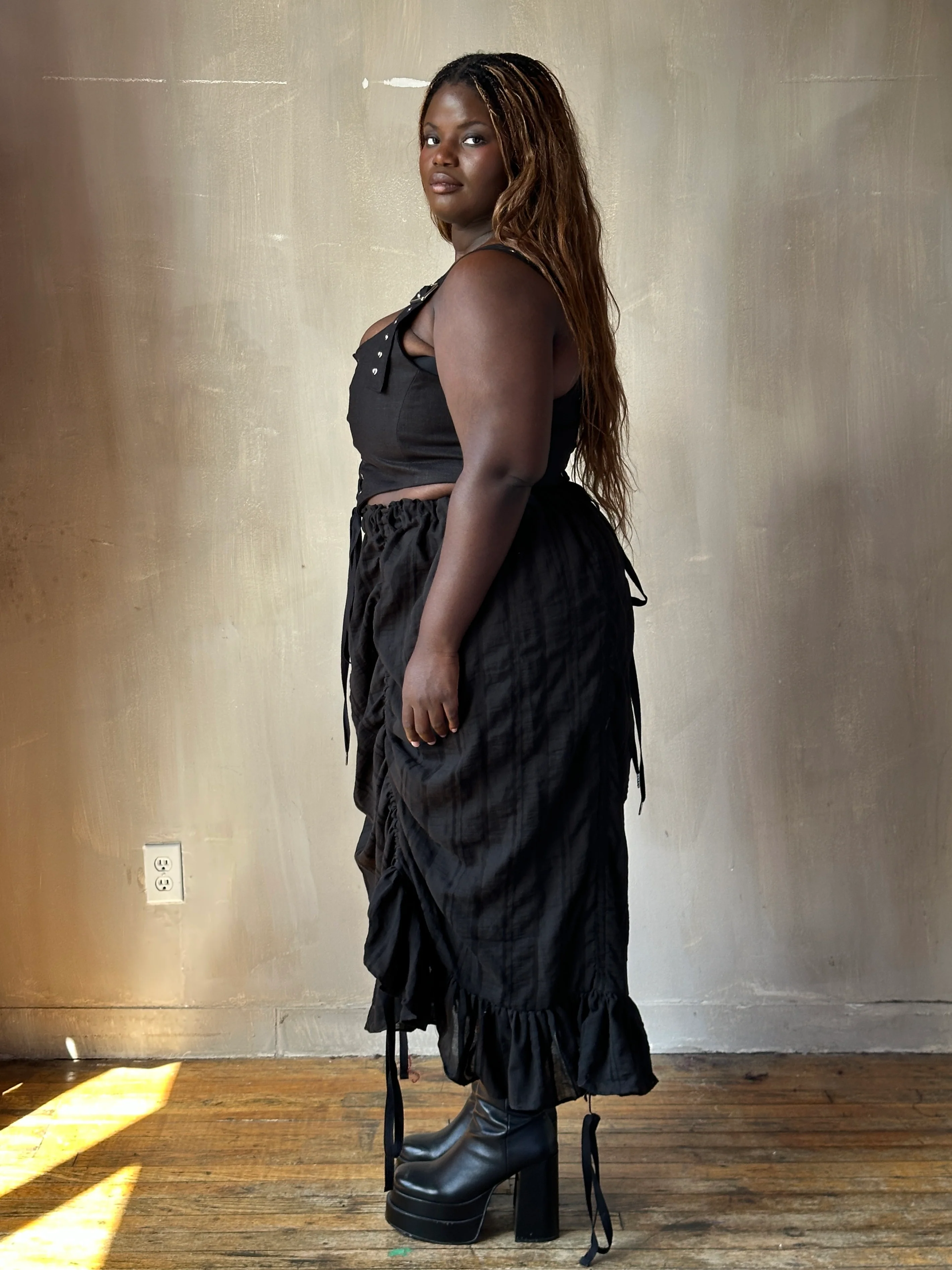 Sample Sale: Drawstring Petticoat Skirt in Black Jacquard Stripe (Size II, small flaw) - Image 12