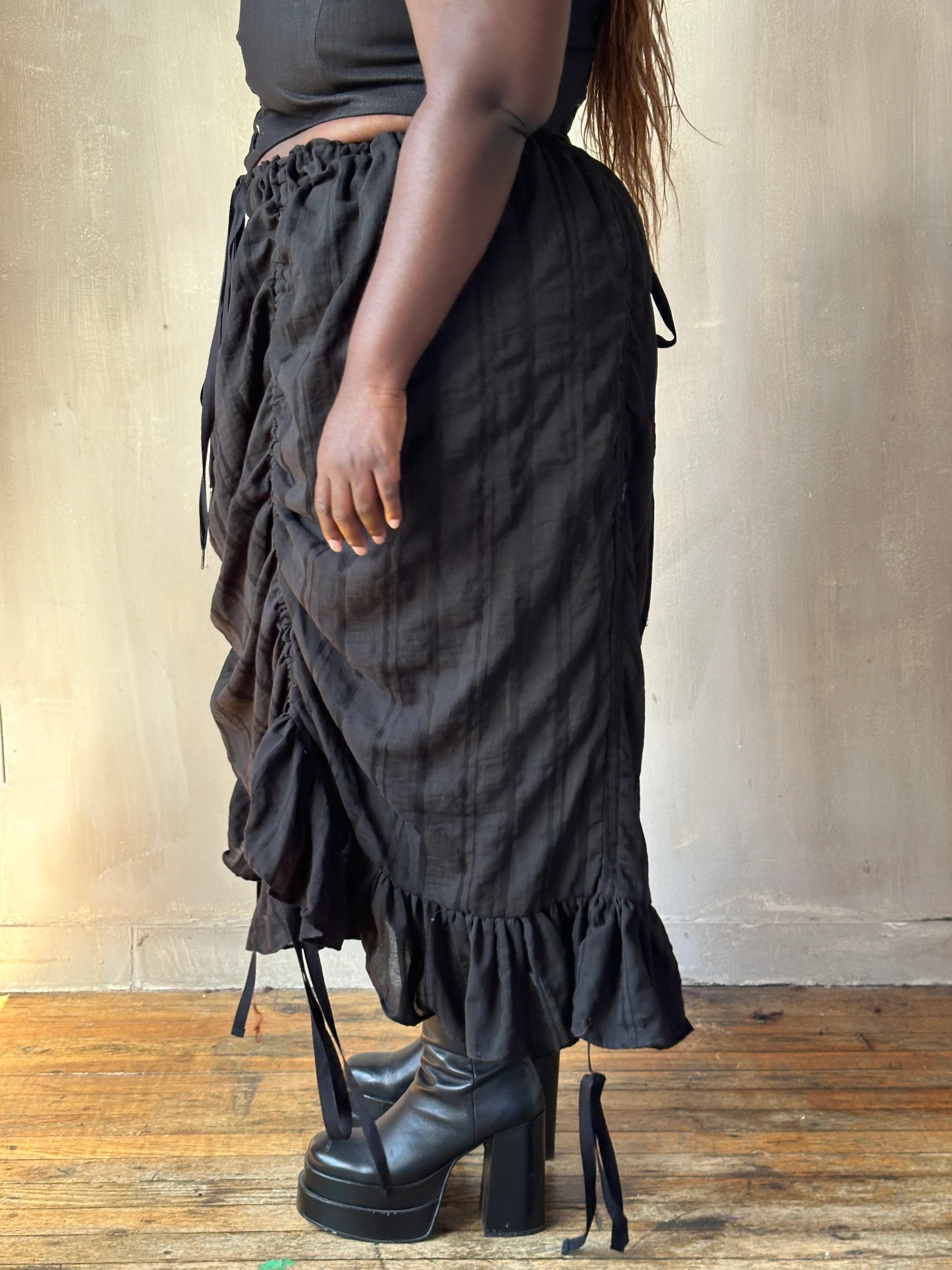 Sample Sale: Drawstring Petticoat Skirt in Black Jacquard Stripe (Size II, small flaw) - Image 16