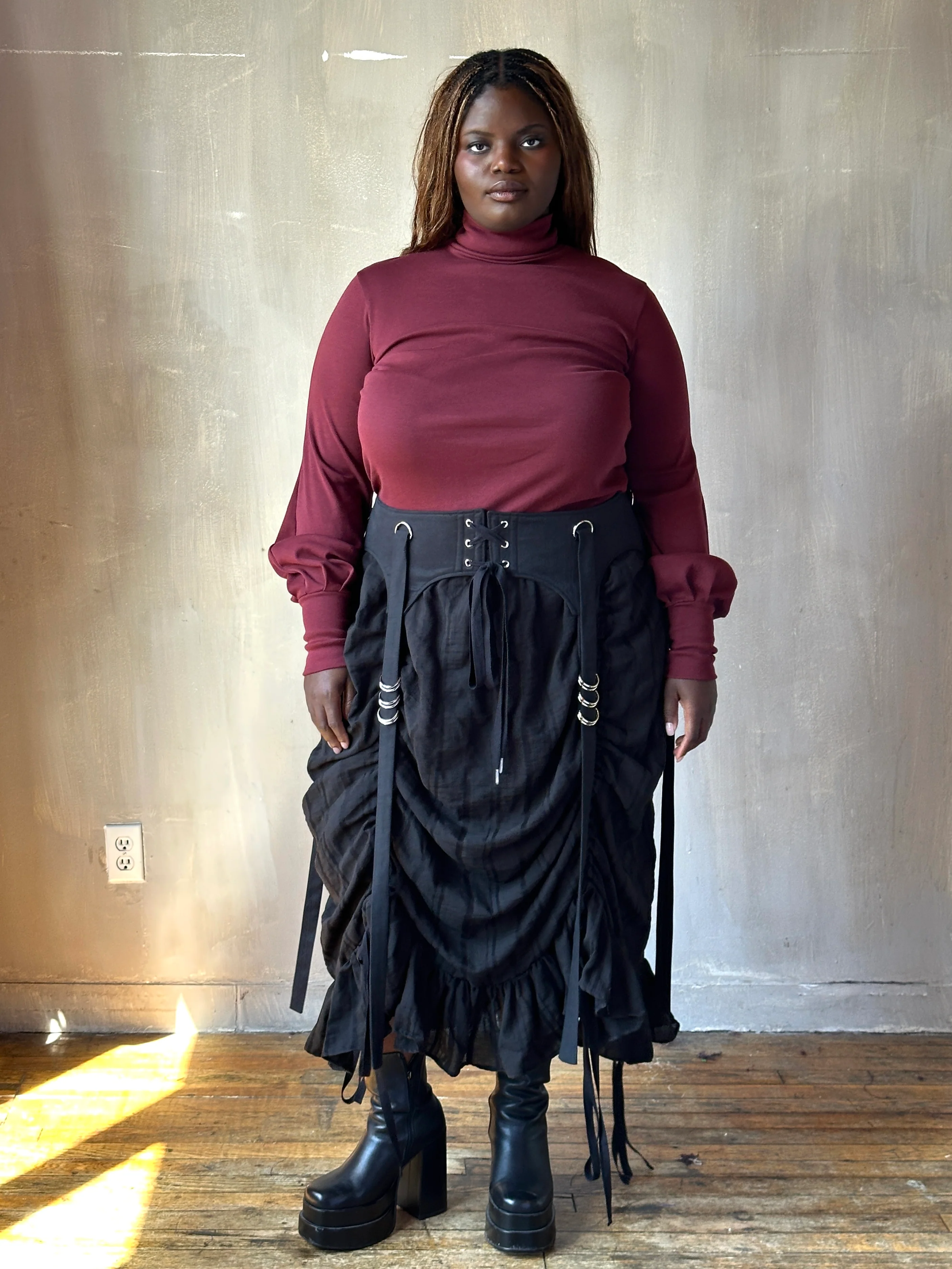 Sample Sale: Drawstring Petticoat Skirt in Black Jacquard Stripe (Size II, small flaw) - Image 18