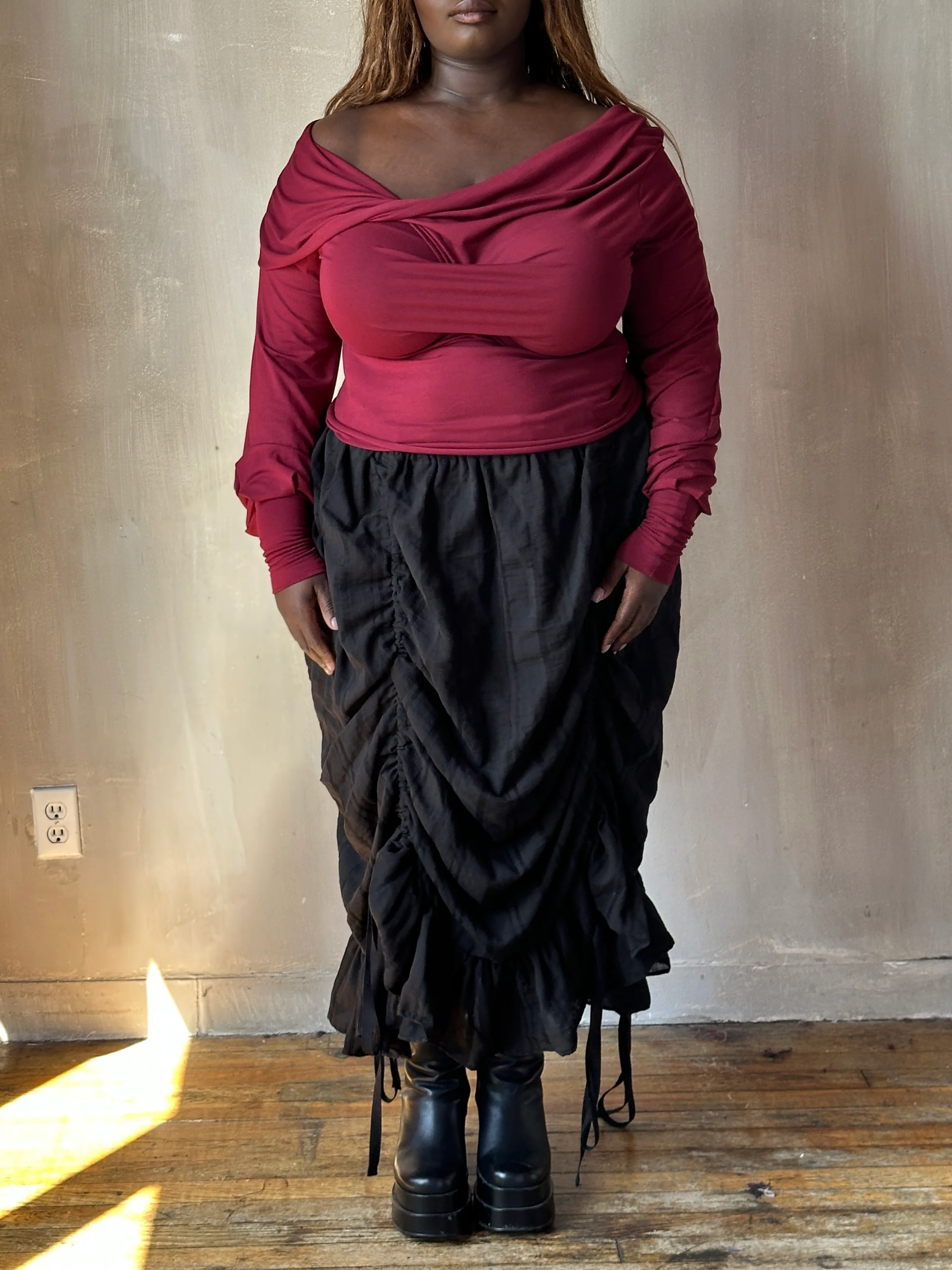 Sample Sale: Drawstring Petticoat Skirt in Black Jacquard Stripe (Size II, small flaw) - Image 19