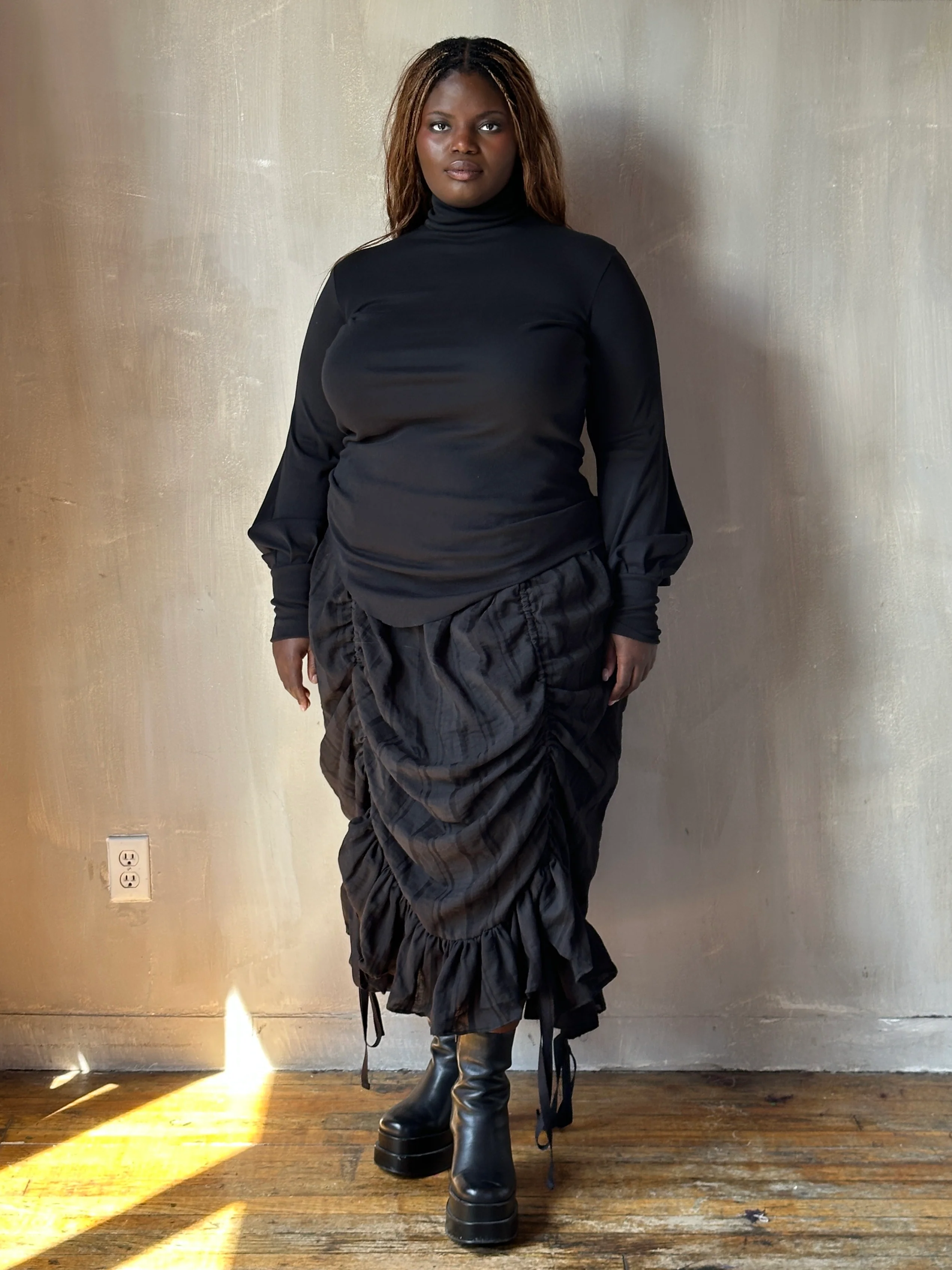 Sample Sale: Drawstring Petticoat Skirt in Black Jacquard Stripe (Size II, small flaw) - Image 21