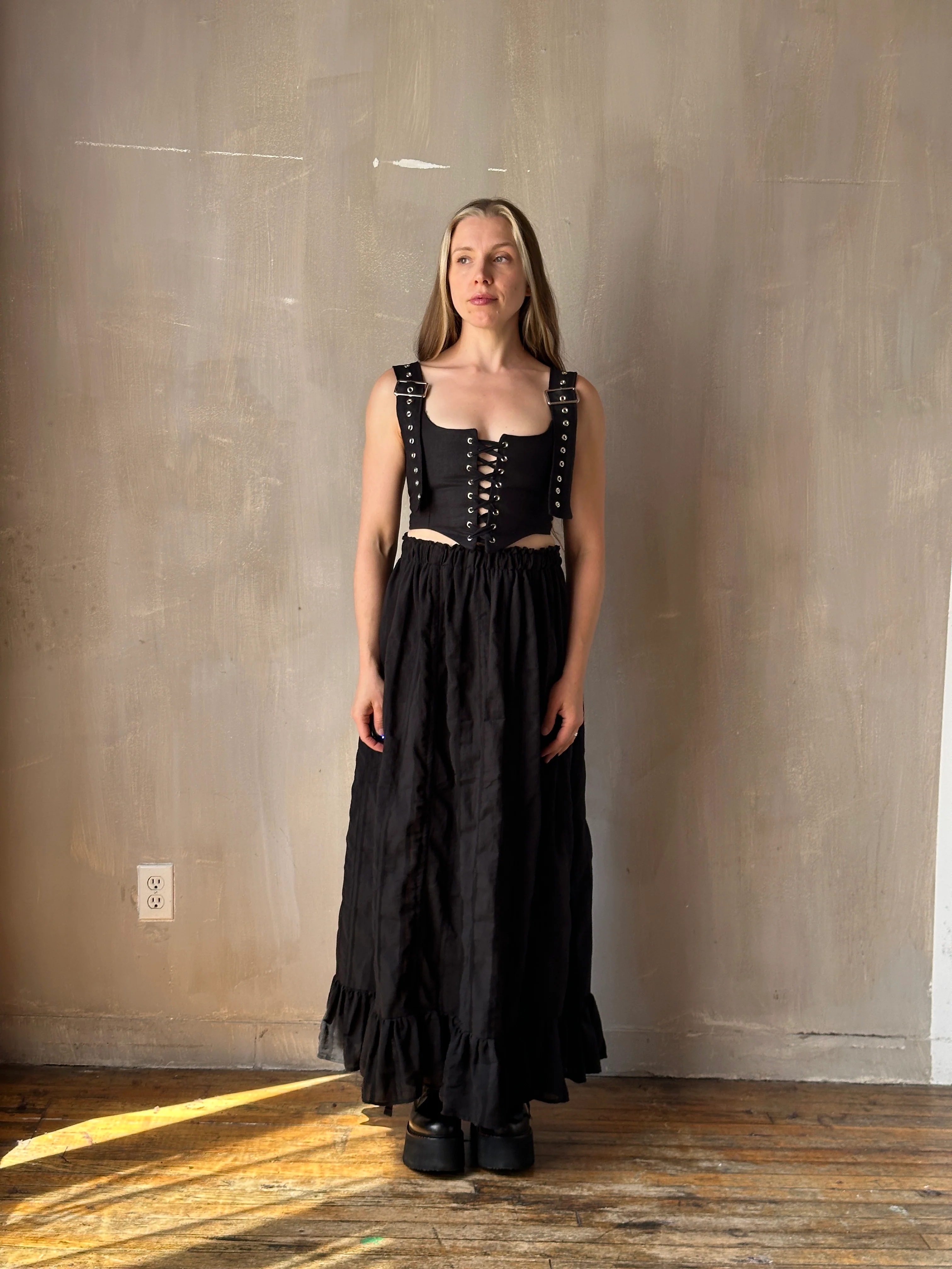 Sample Sale: Drawstring Petticoat Skirt in Black Jacquard Stripe (Size II, small flaw) - Image 23