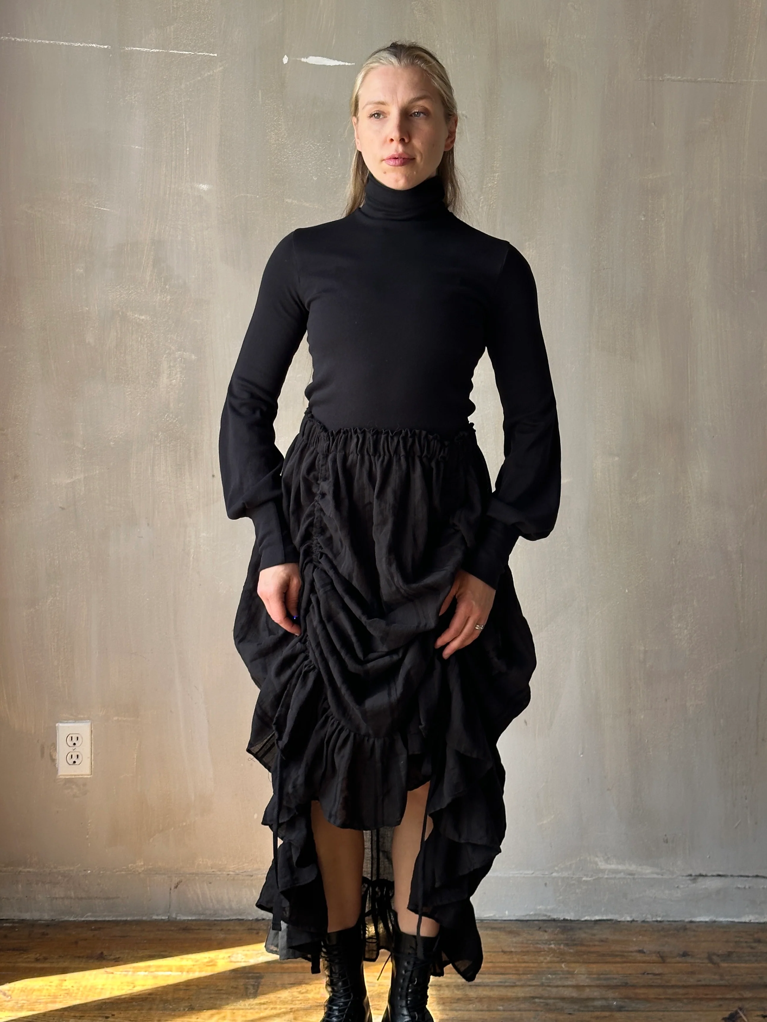 Sample Sale: Drawstring Petticoat Skirt in Black Jacquard Stripe (Size II, small flaw) - Image 24