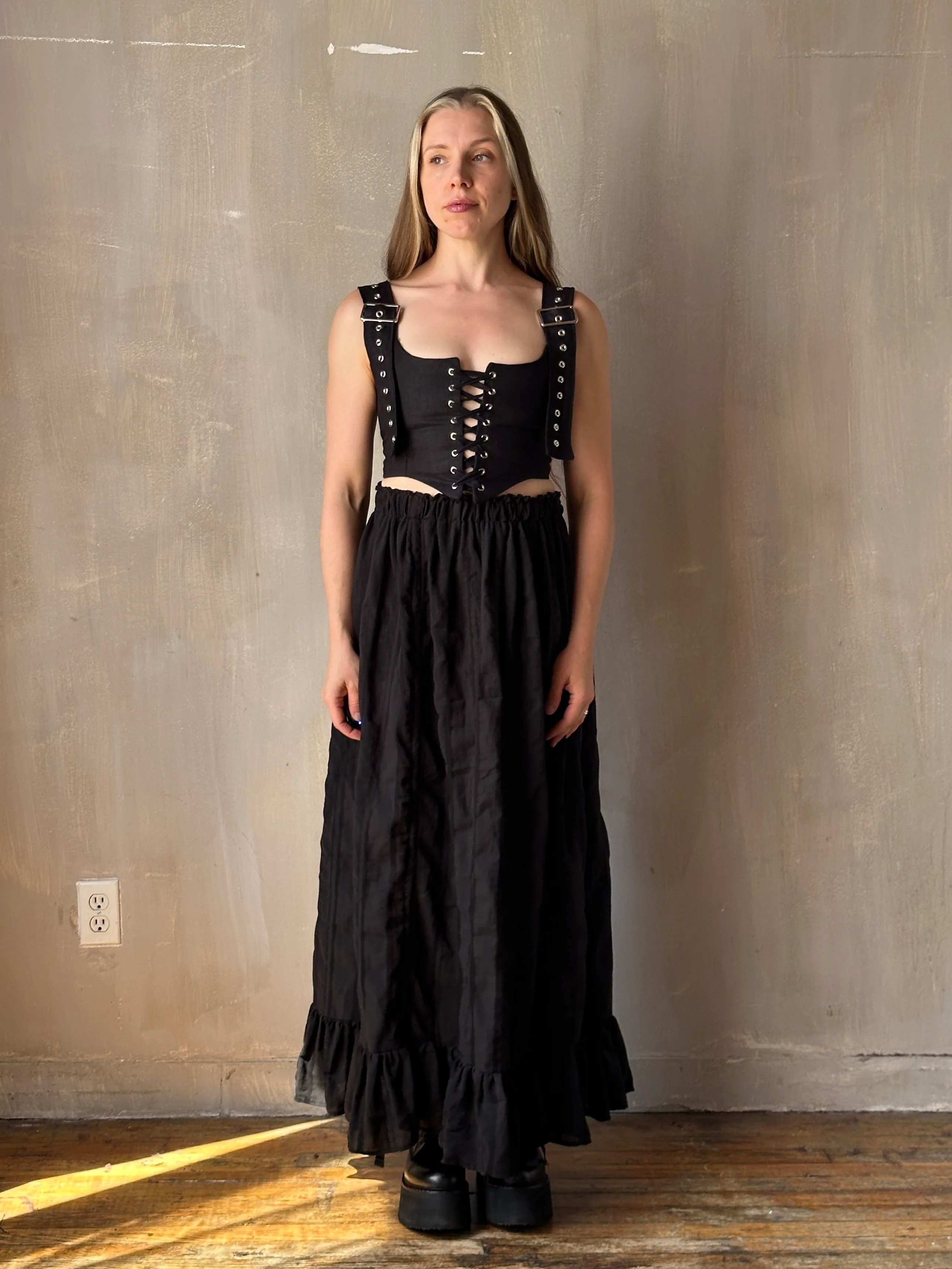 Sample Sale: Drawstring Petticoat Skirt in Black Jacquard Stripe (Size II, small flaw) - Image 5