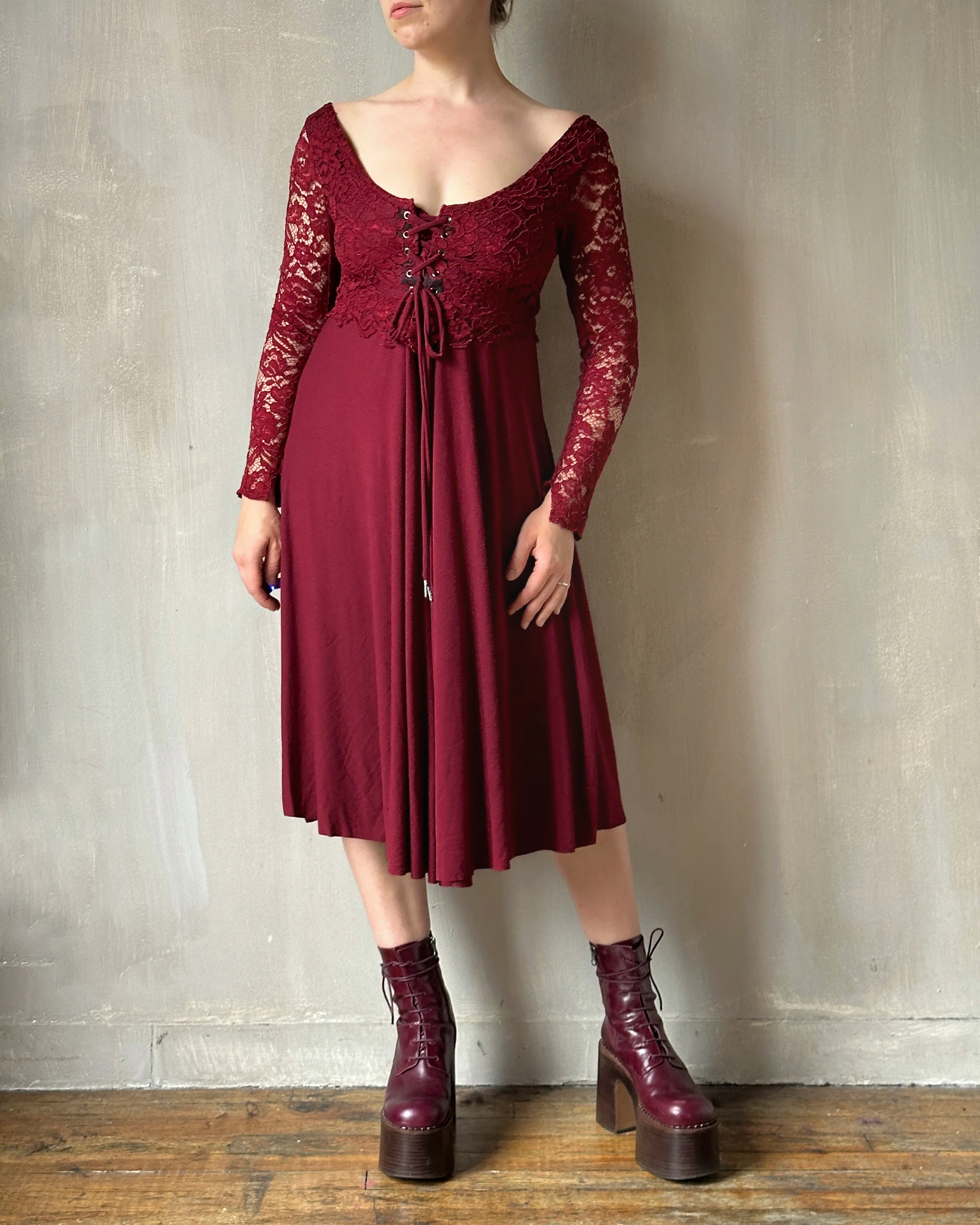 FW'24:  Lace Overlay Dress in Blood Red (Pre-Order) - Image 5
