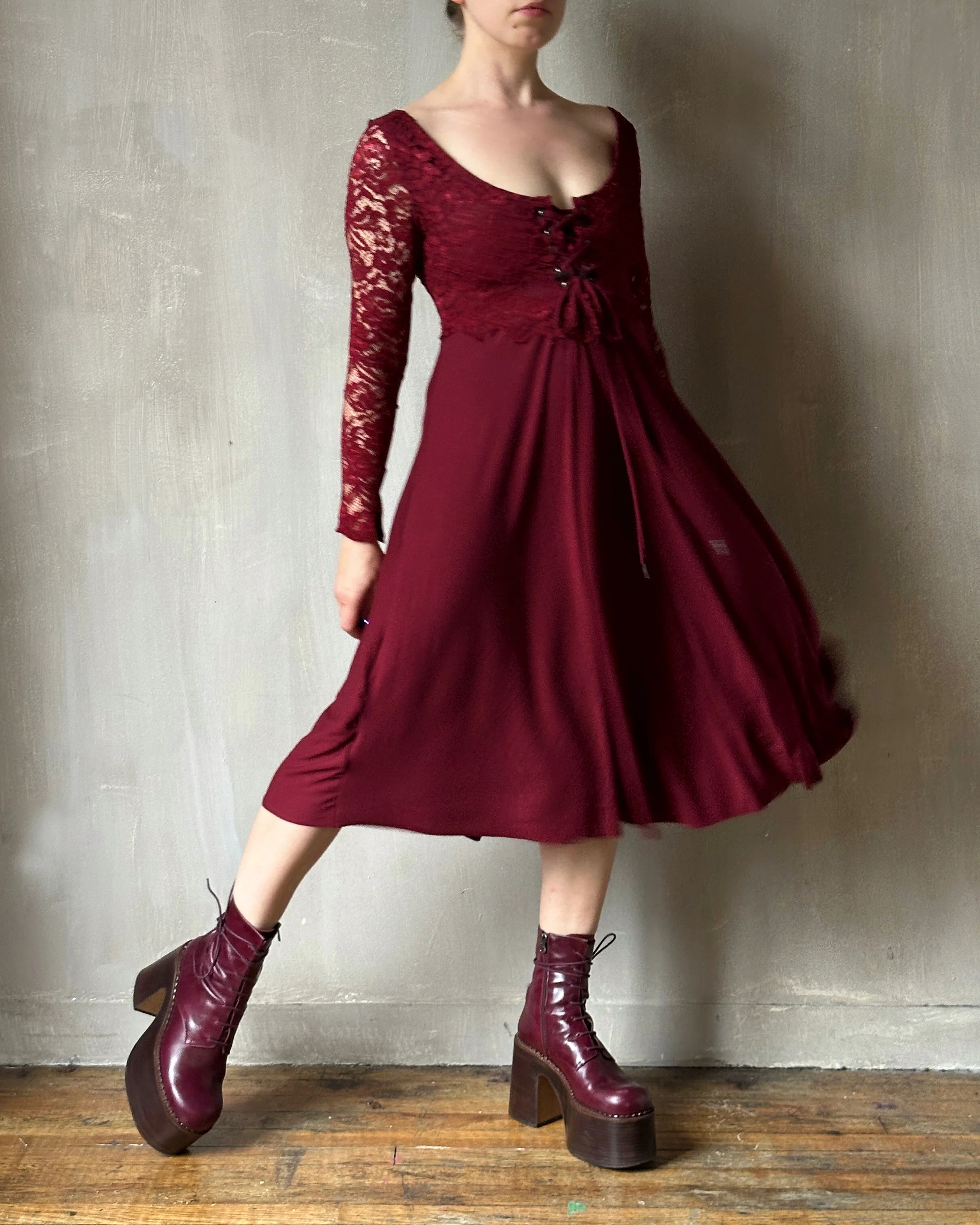 FW'24:  Lace Overlay Dress in Blood Red (Pre-Order) - Image 6
