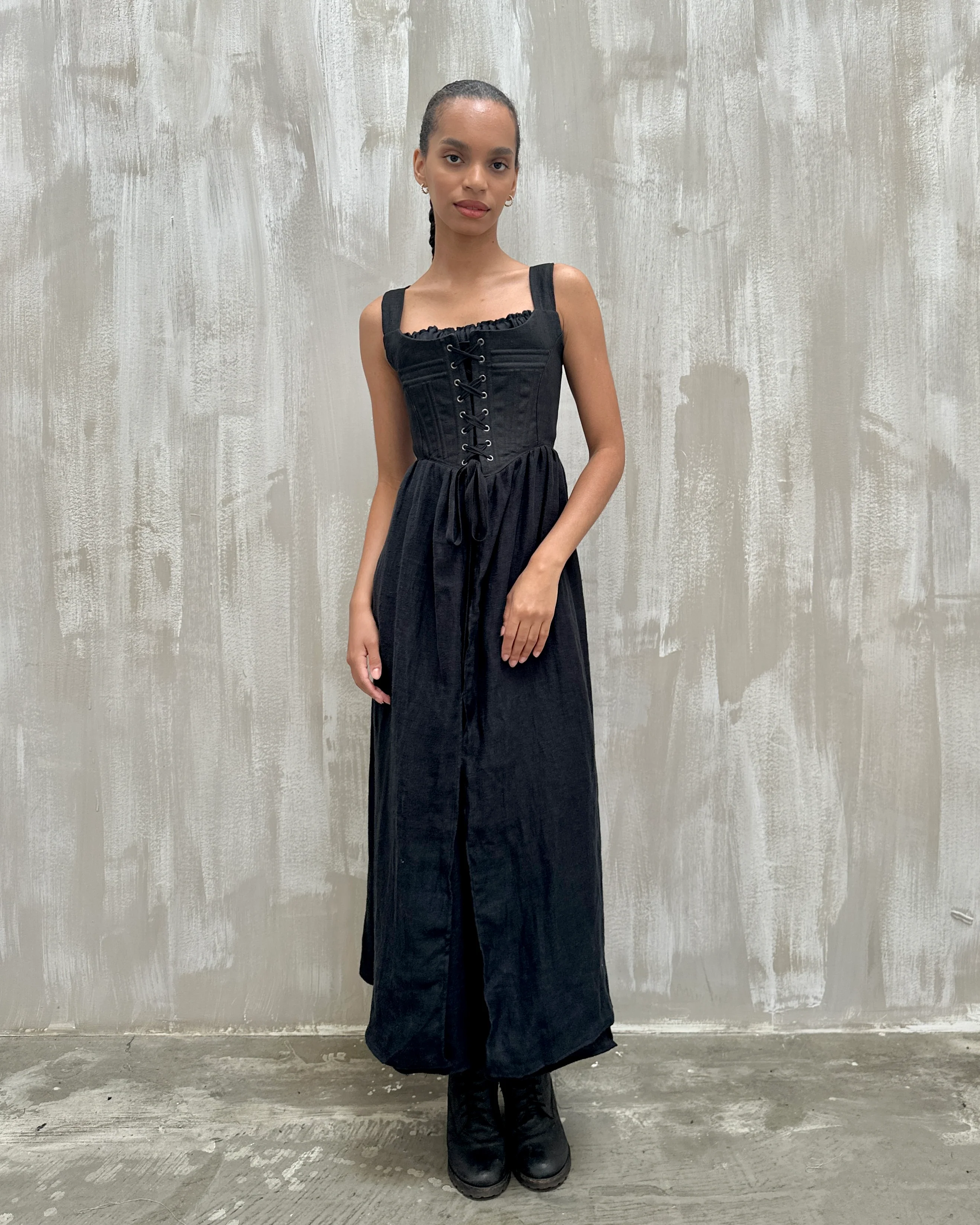 Caterina Stays Gown in Black Linen - Image 10
