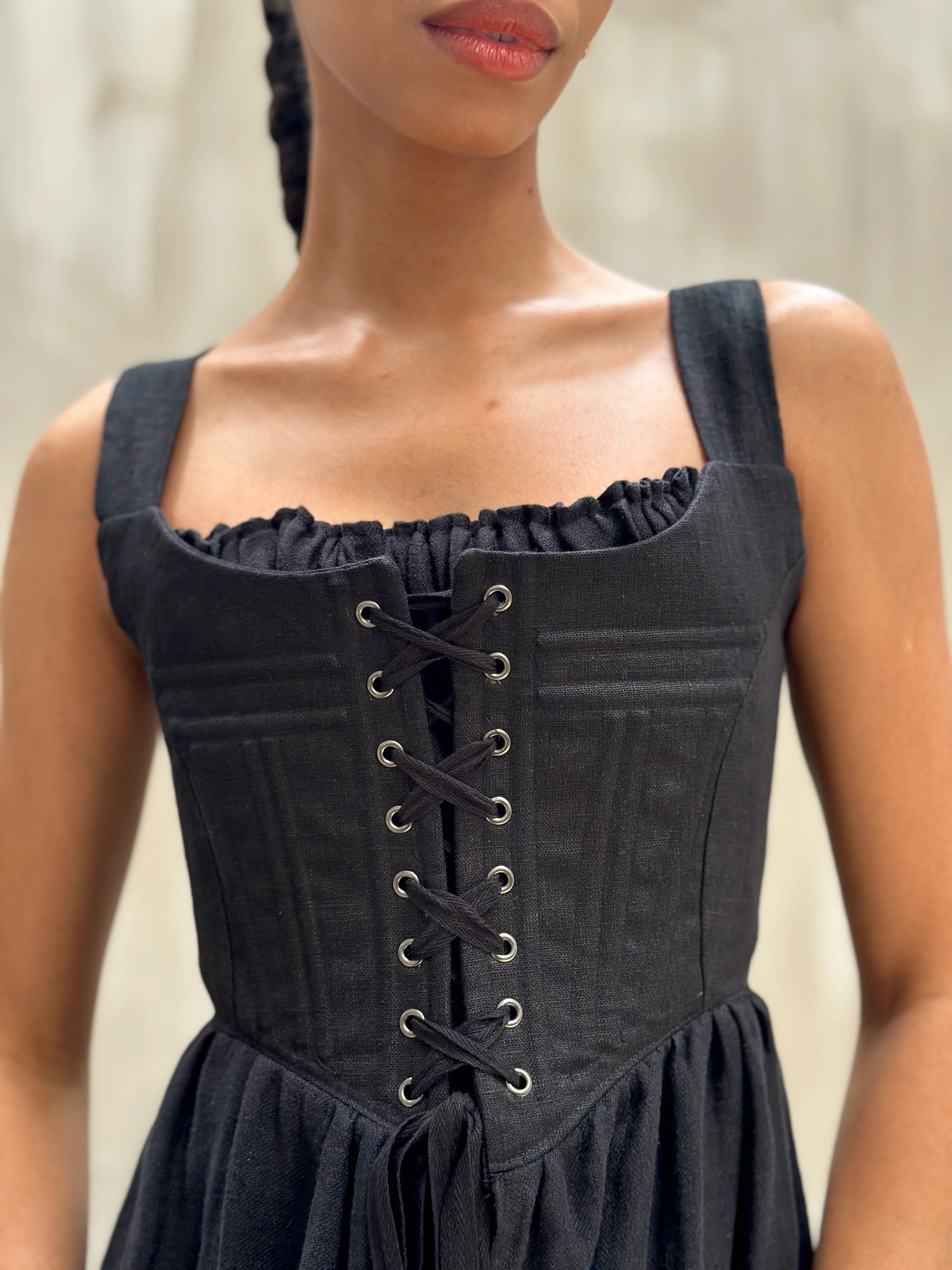 Caterina Stays Gown in Black Linen - Image 11