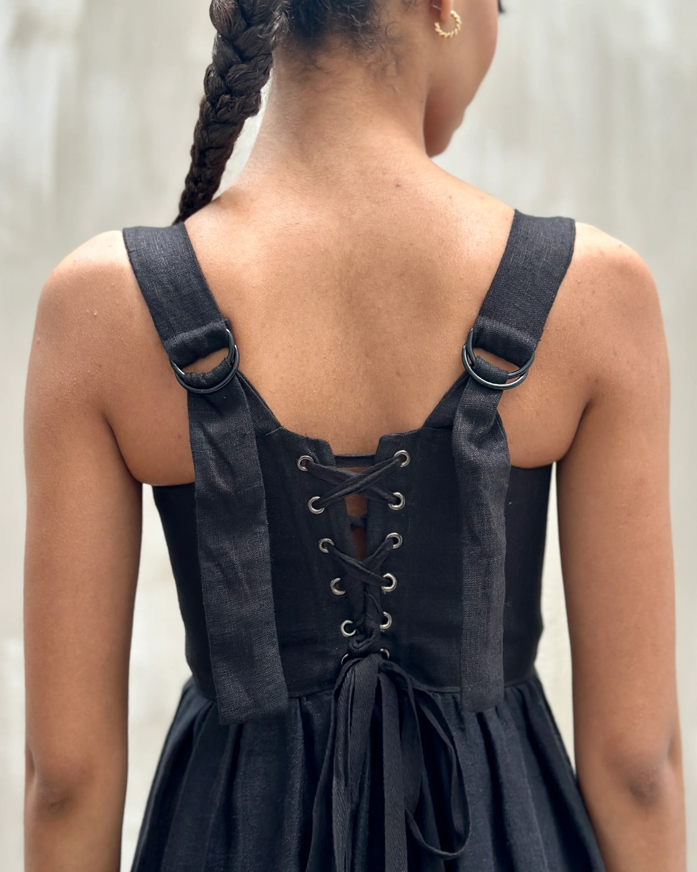 Caterina Stays Gown in Black Linen - Image 13