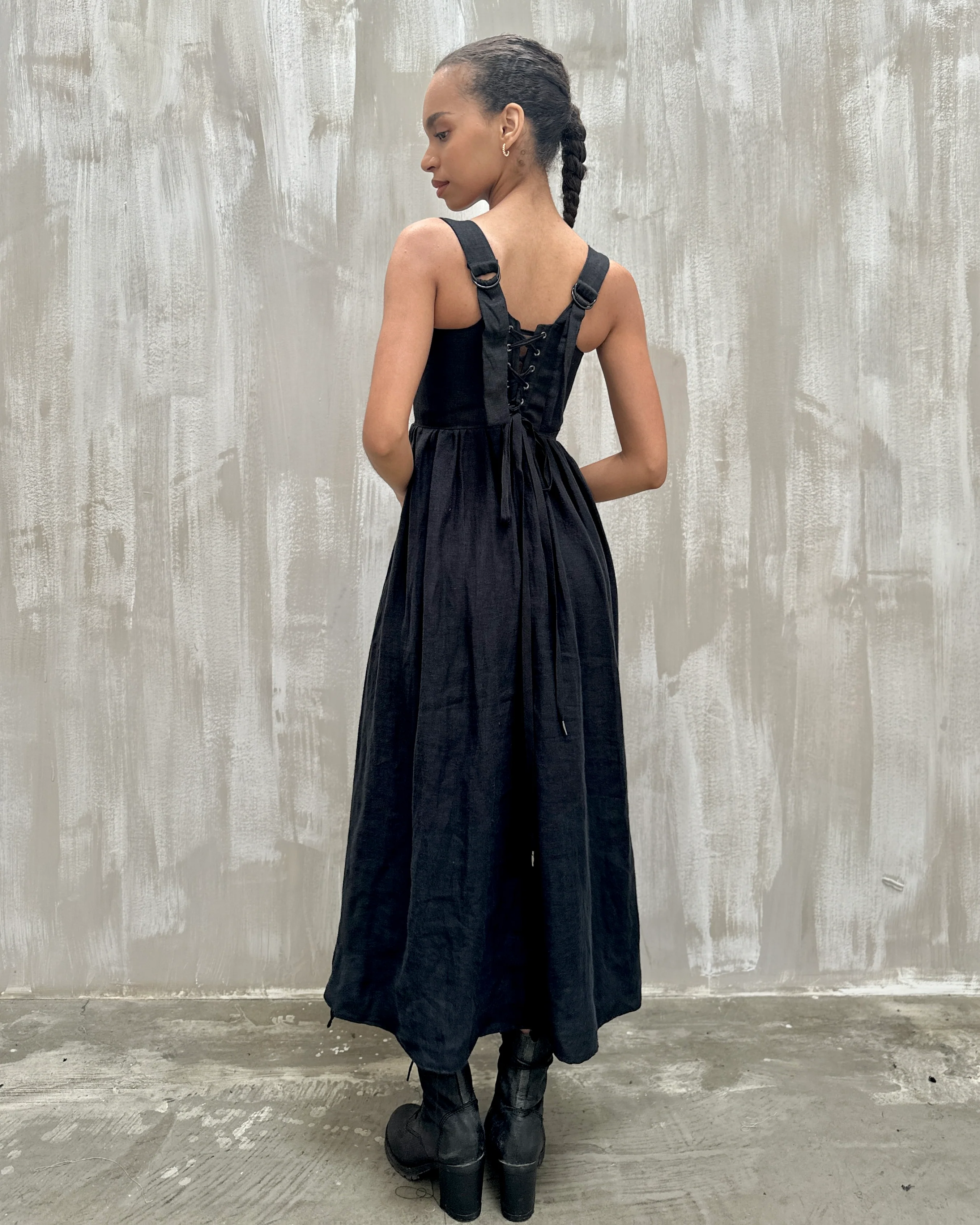 Caterina Stays Gown in Black Linen - Image 14