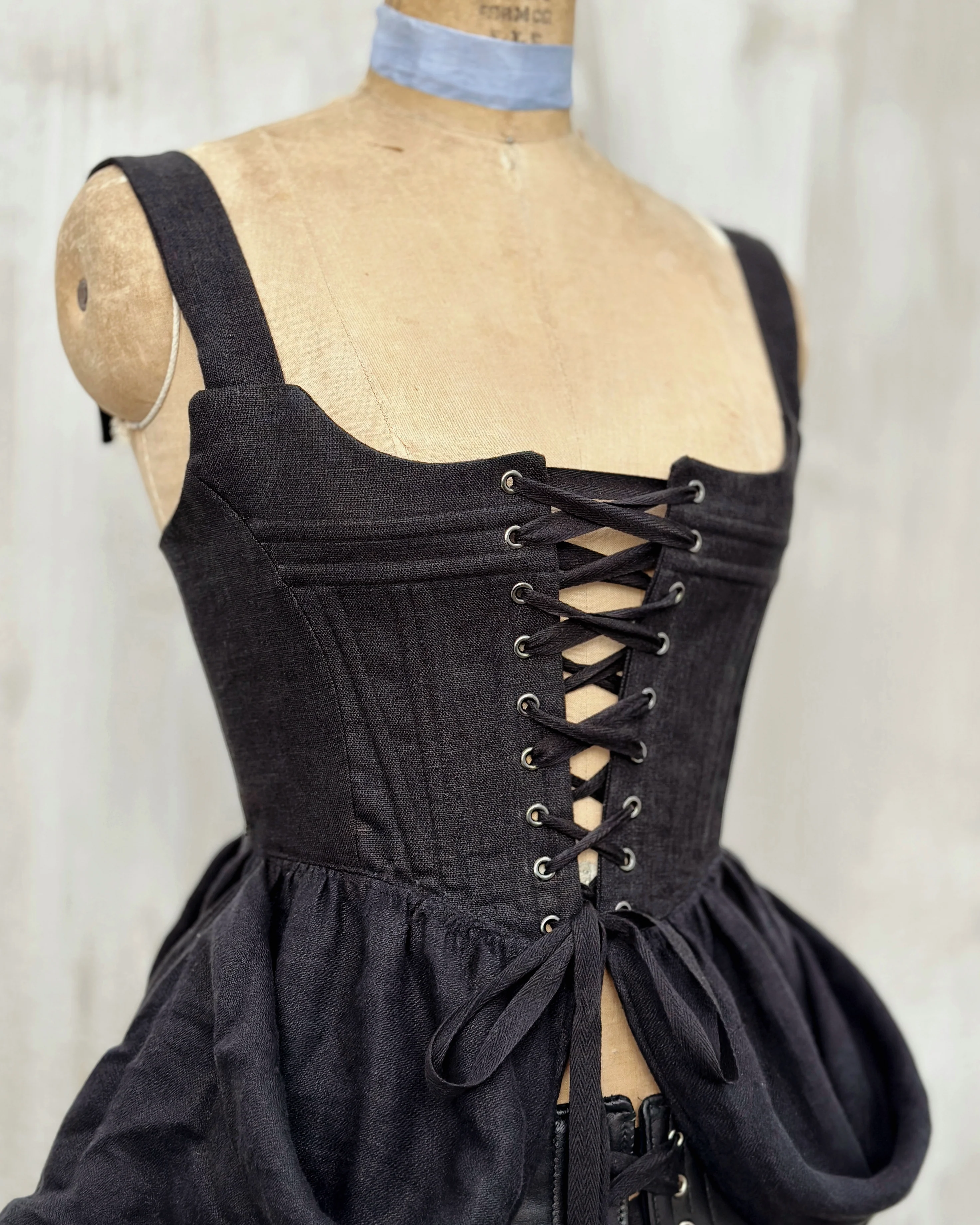 Caterina Stays Gown in Black Linen - Image 15