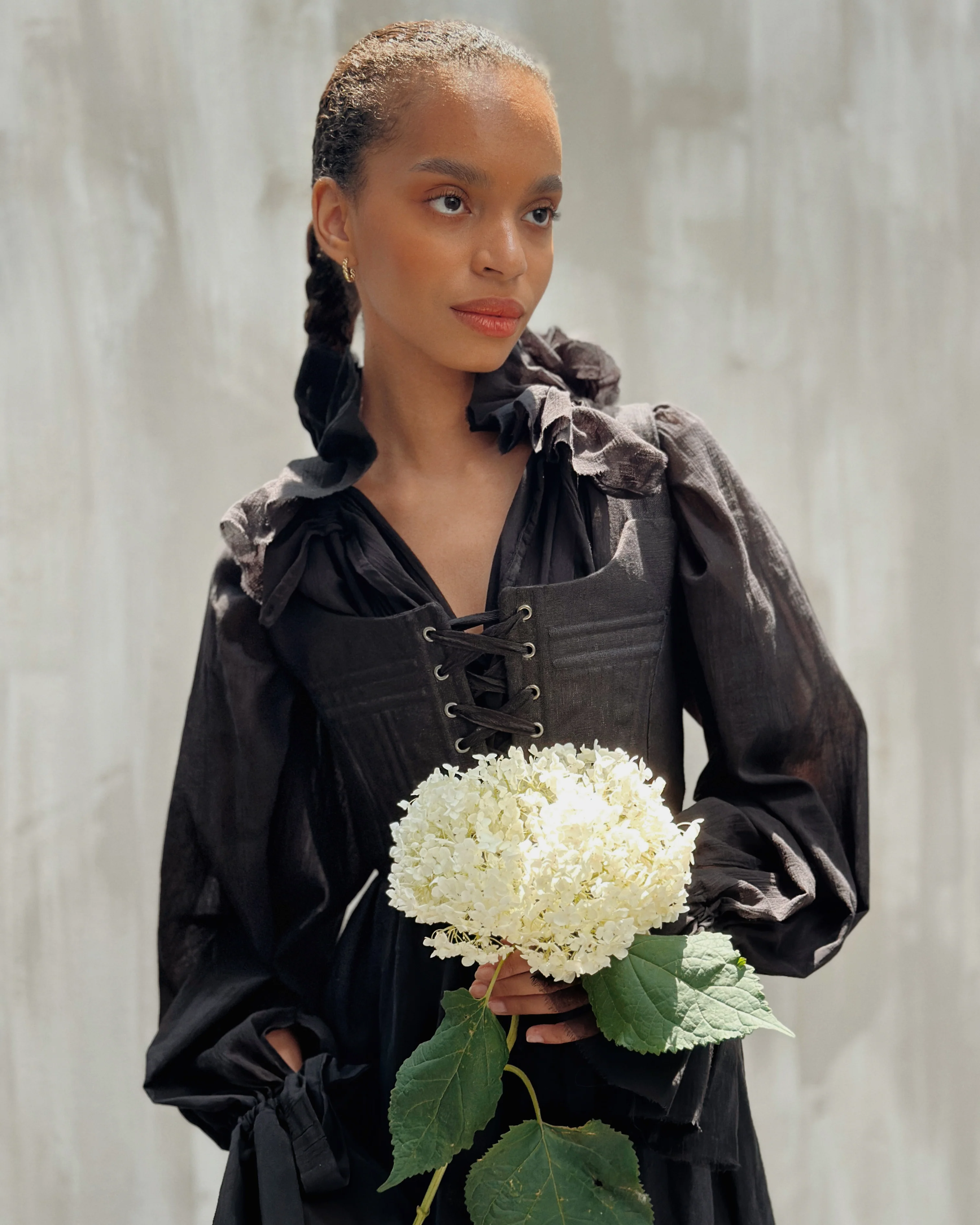 Caterina Stays Gown in Black Linen - Image 17