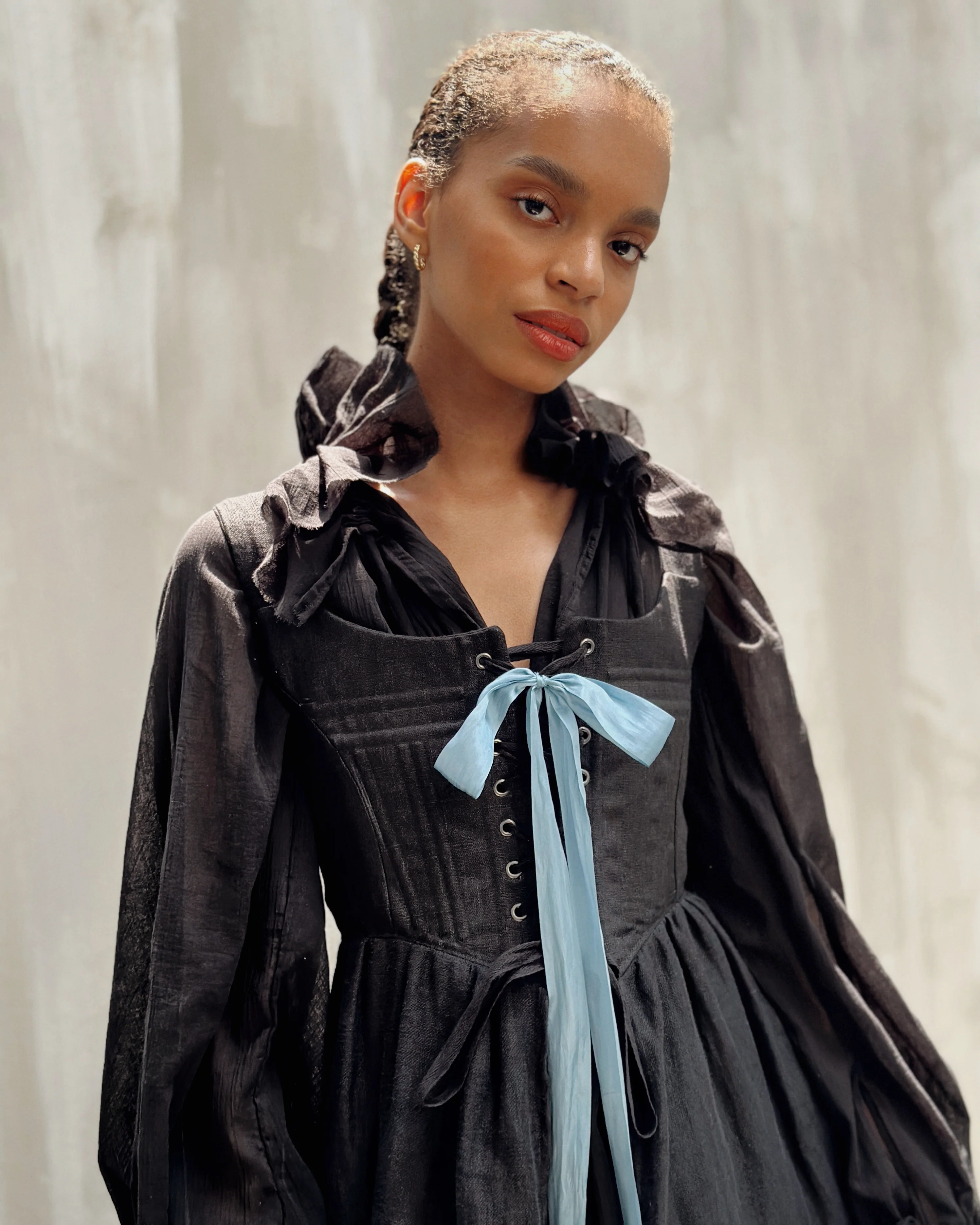 Caterina Stays Gown in Black Linen - Image 19