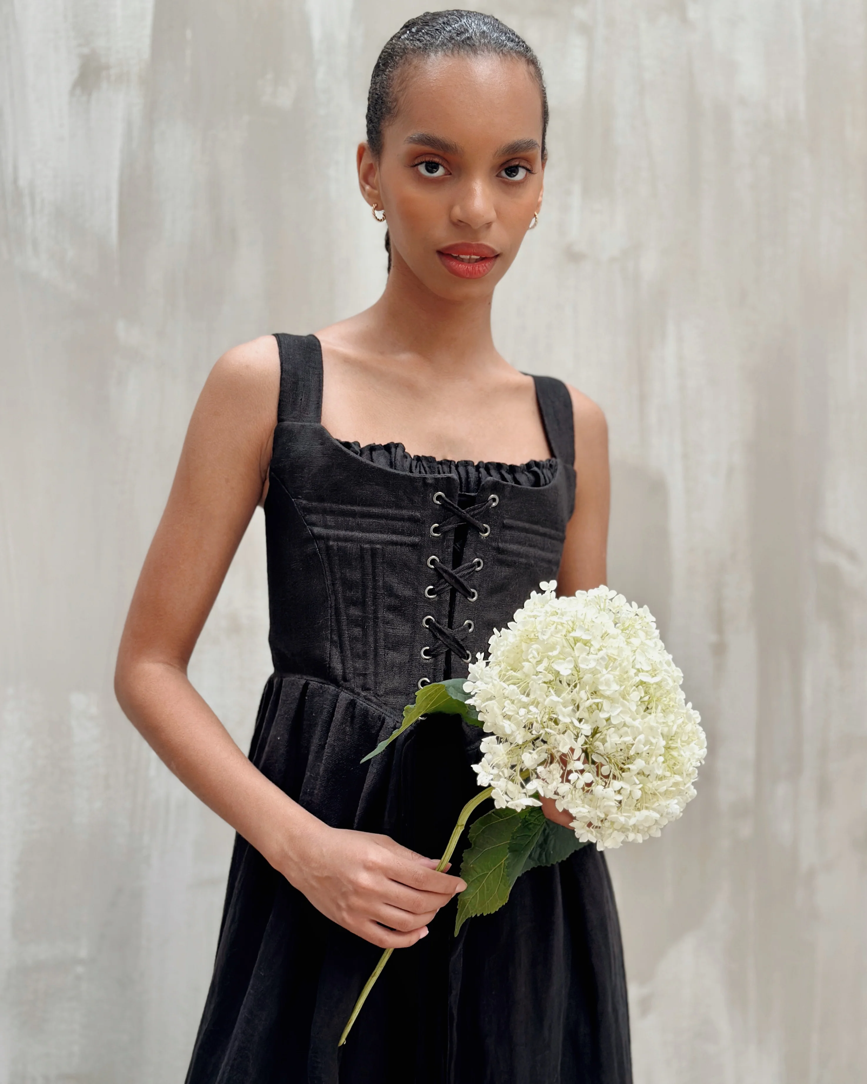 Caterina Stays Gown in Black Linen - Image 2