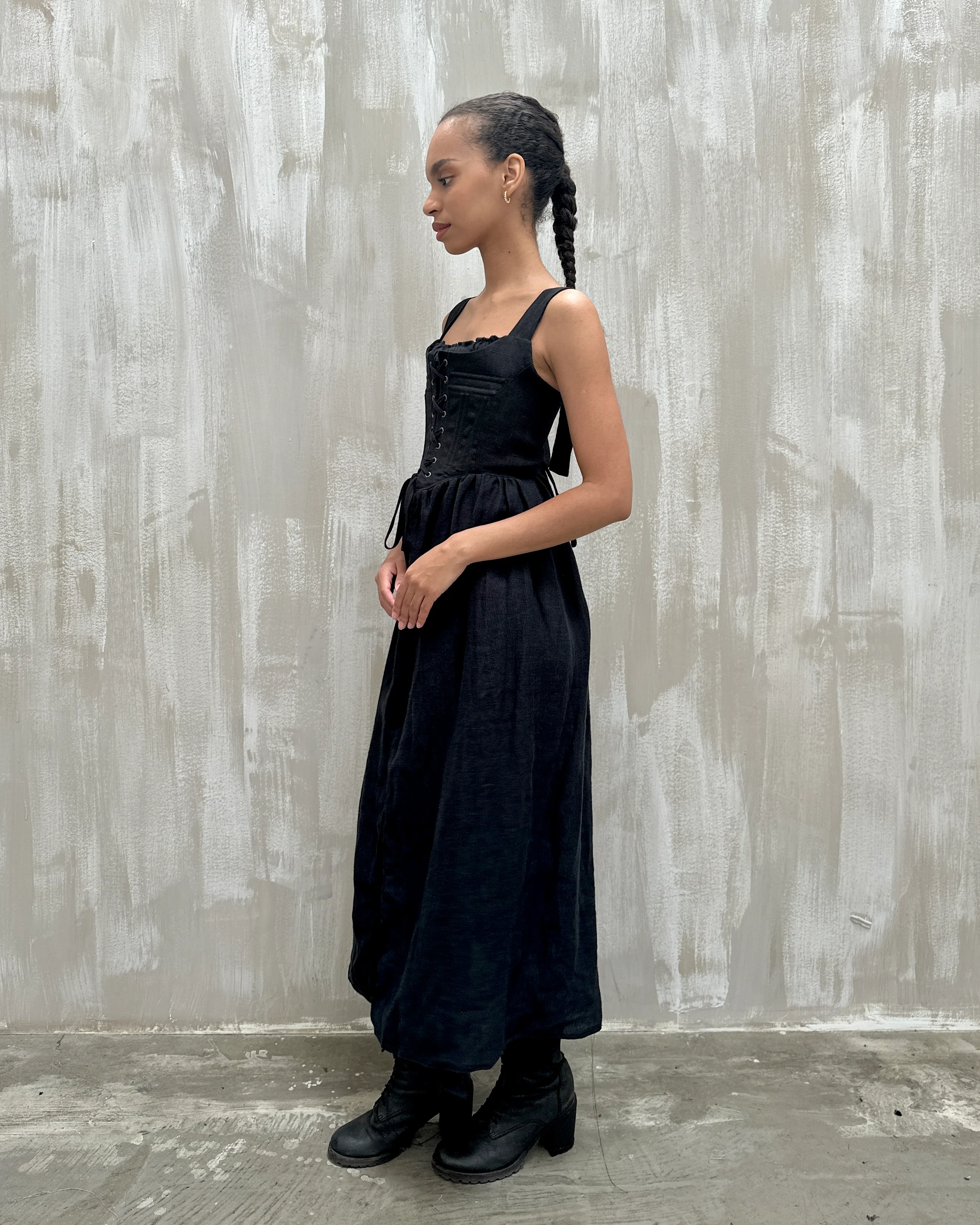 Caterina Stays Gown in Black Linen - Image 21