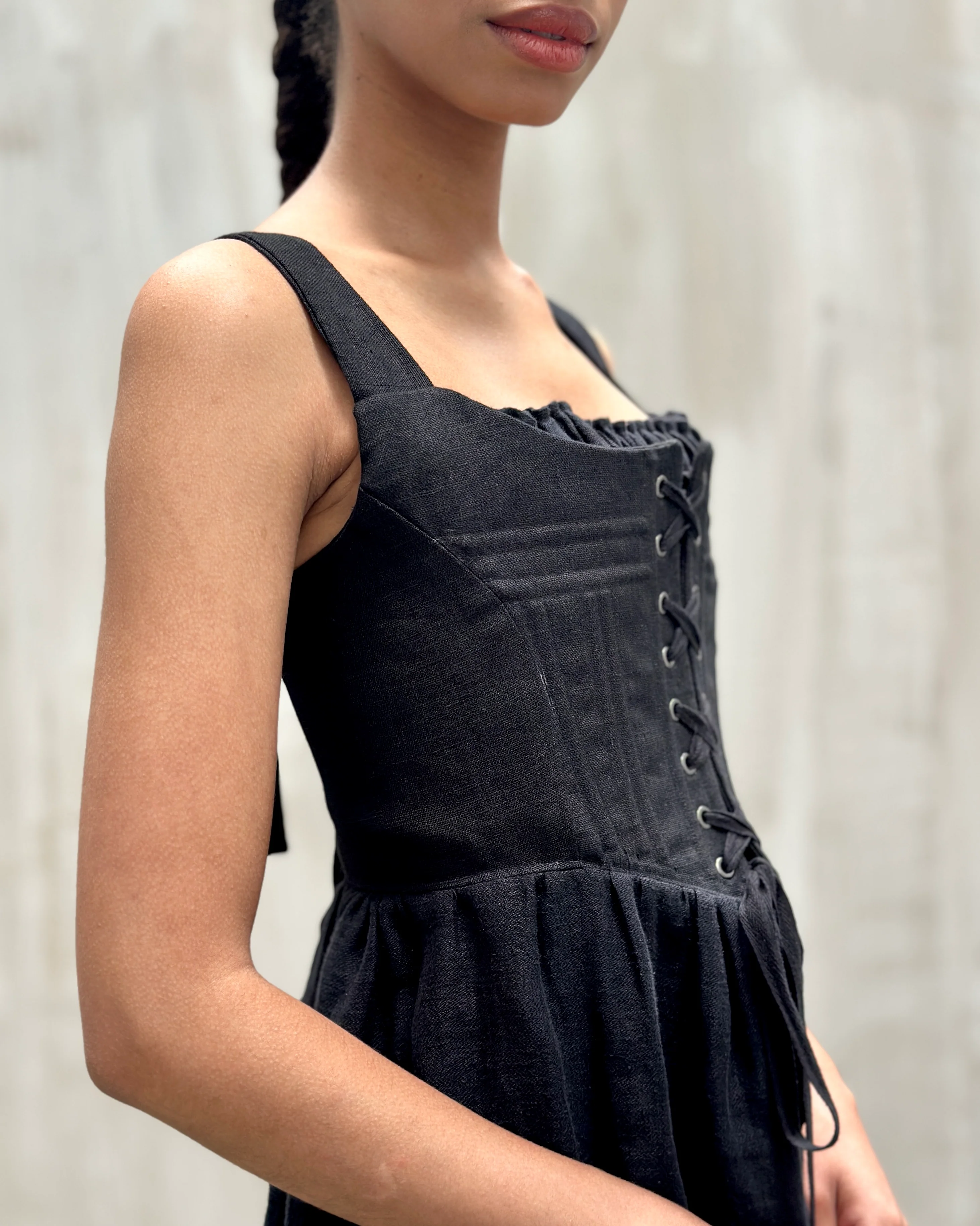 Caterina Stays Gown in Black Linen - Image 22