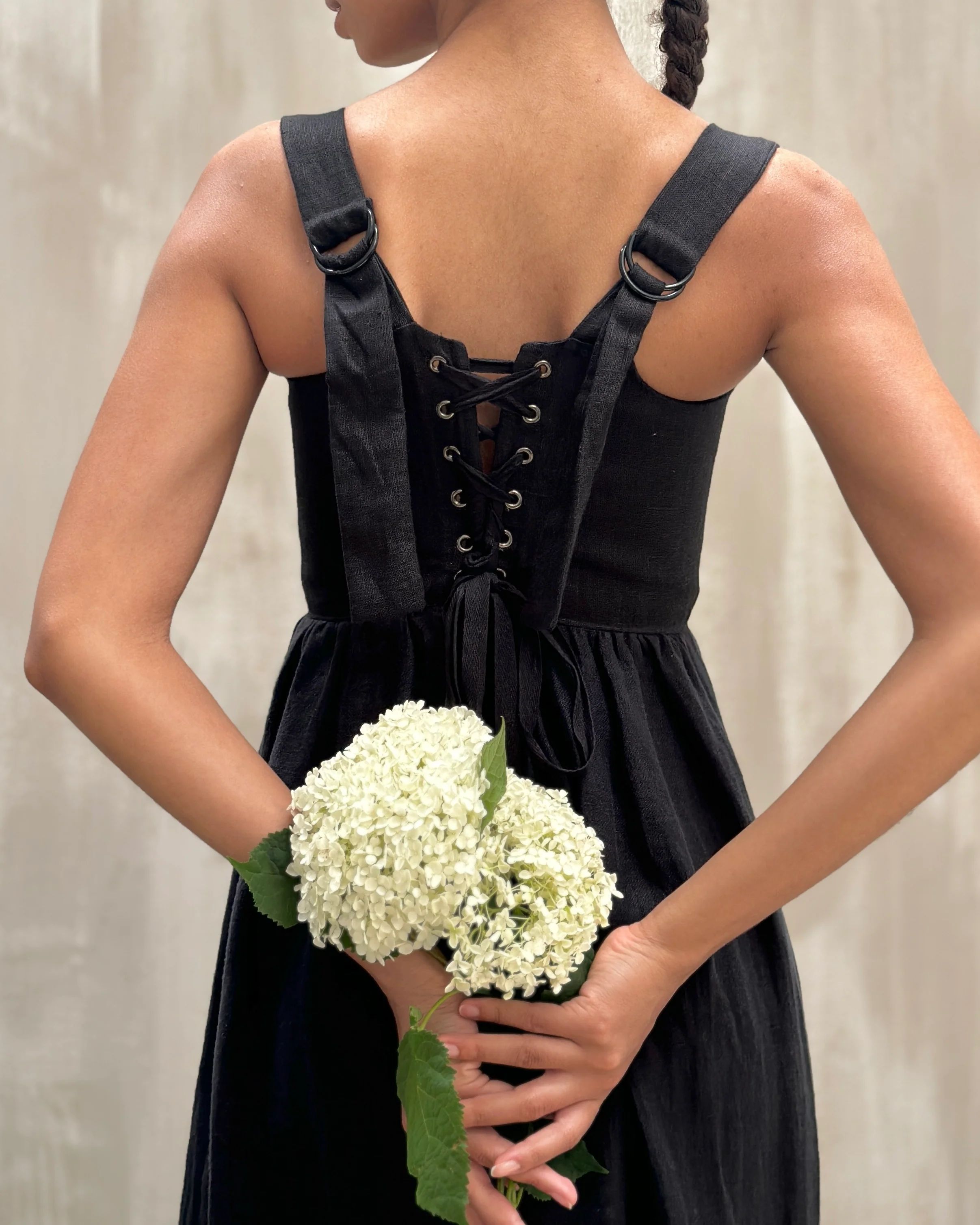 Caterina Stays Gown in Black Linen - Image 24