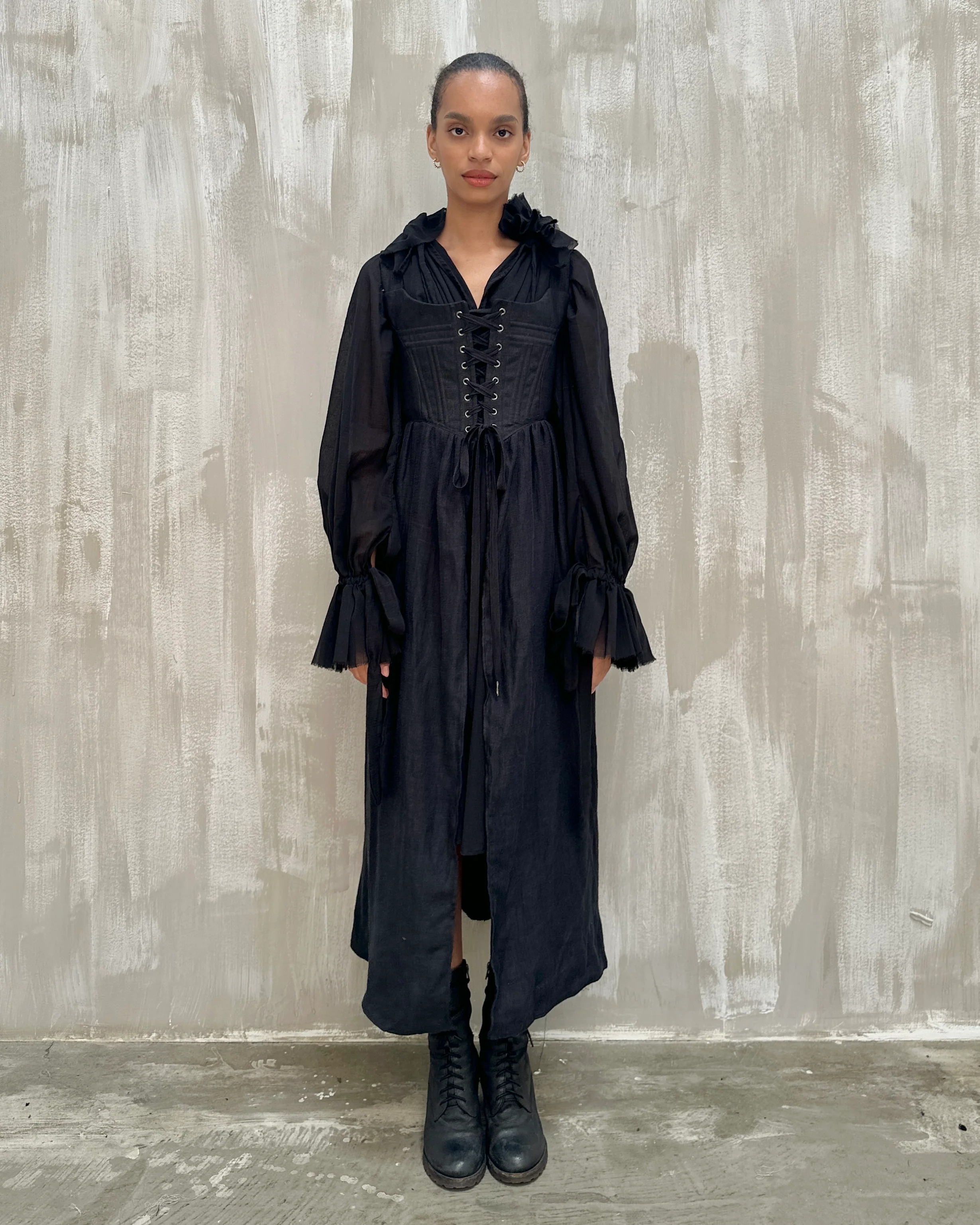 Caterina Stays Gown in Black Linen - Image 26