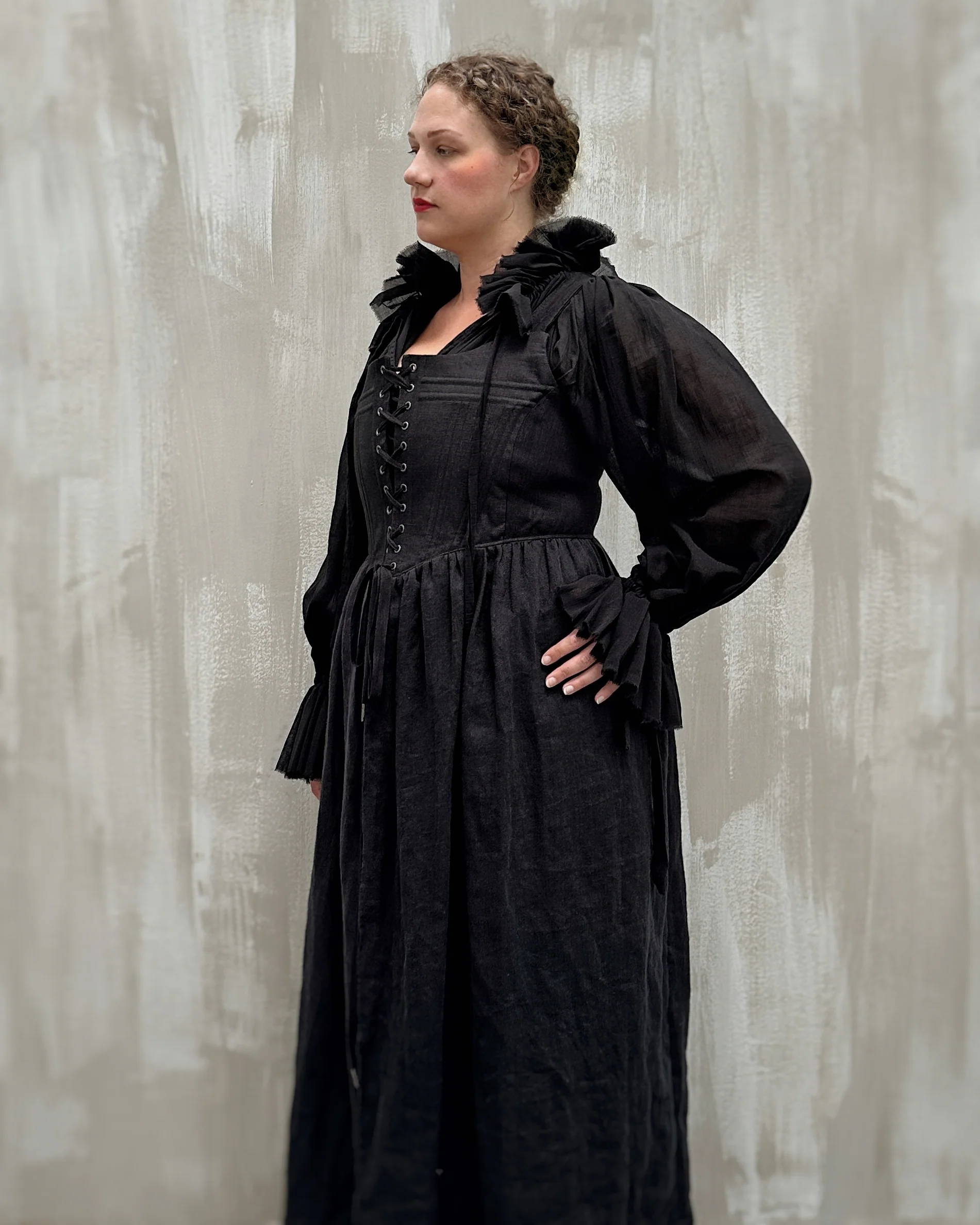 Caterina Stays Gown in Black Linen - Image 27