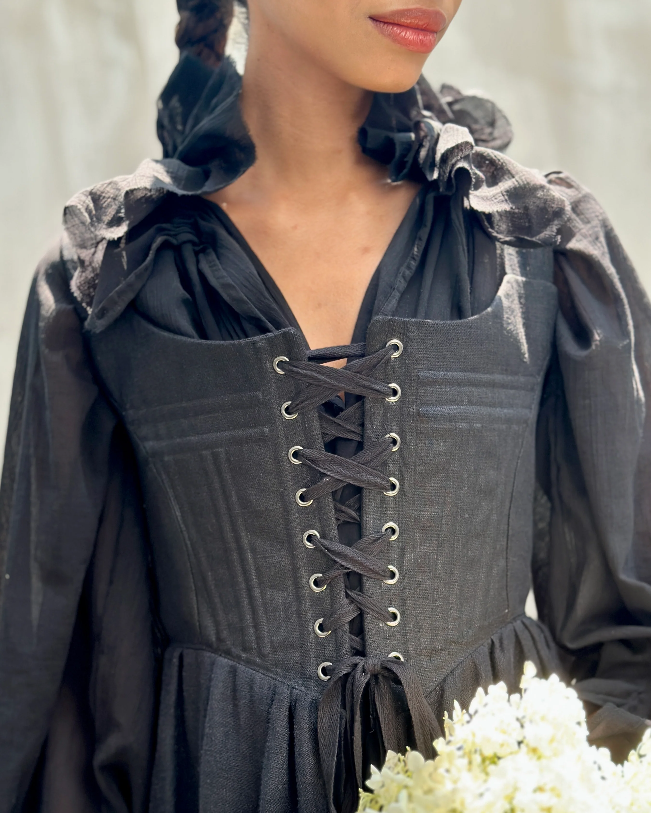 Caterina Stays Gown in Black Linen - Image 31