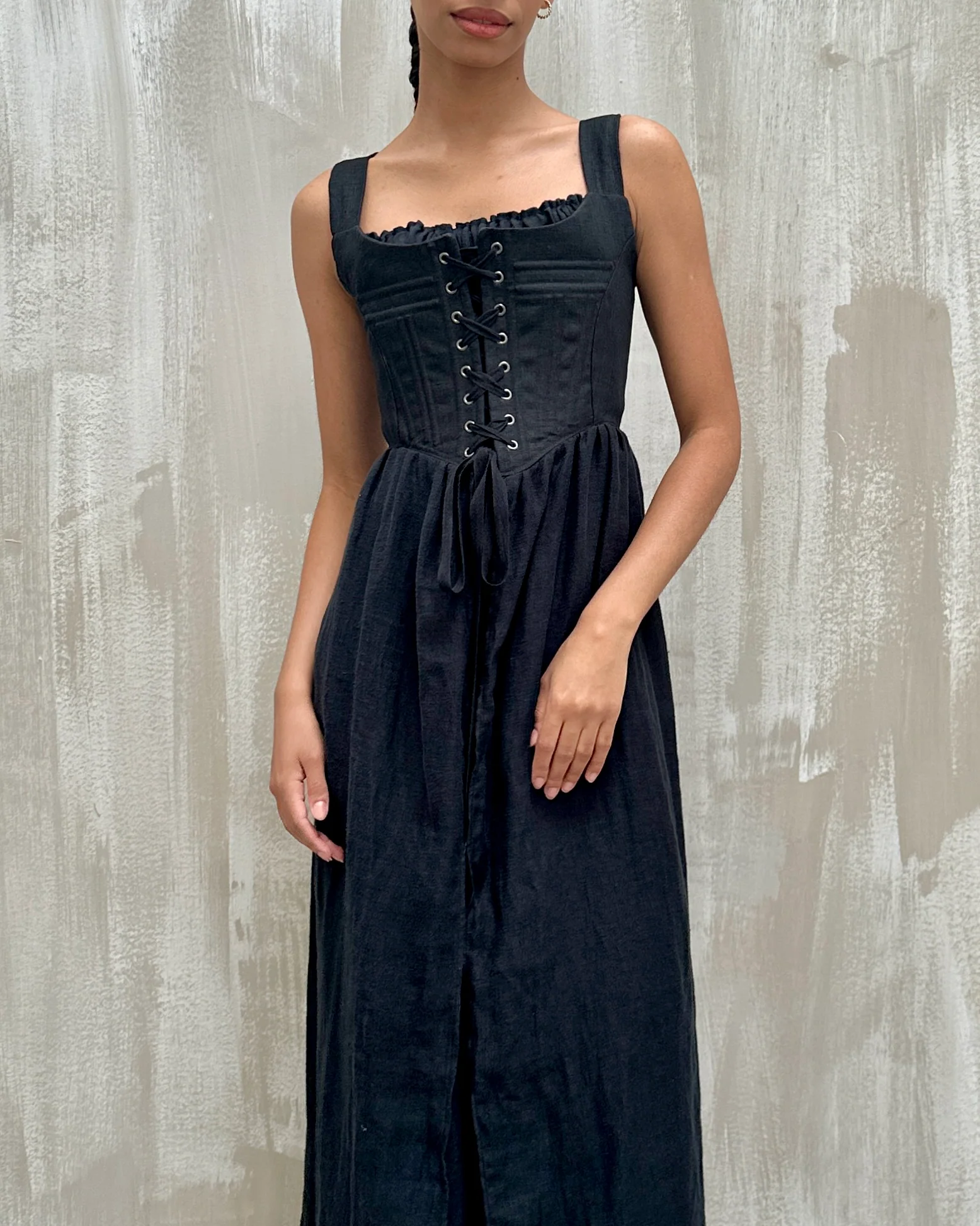 Caterina Stays Gown in Black Linen - Image 32