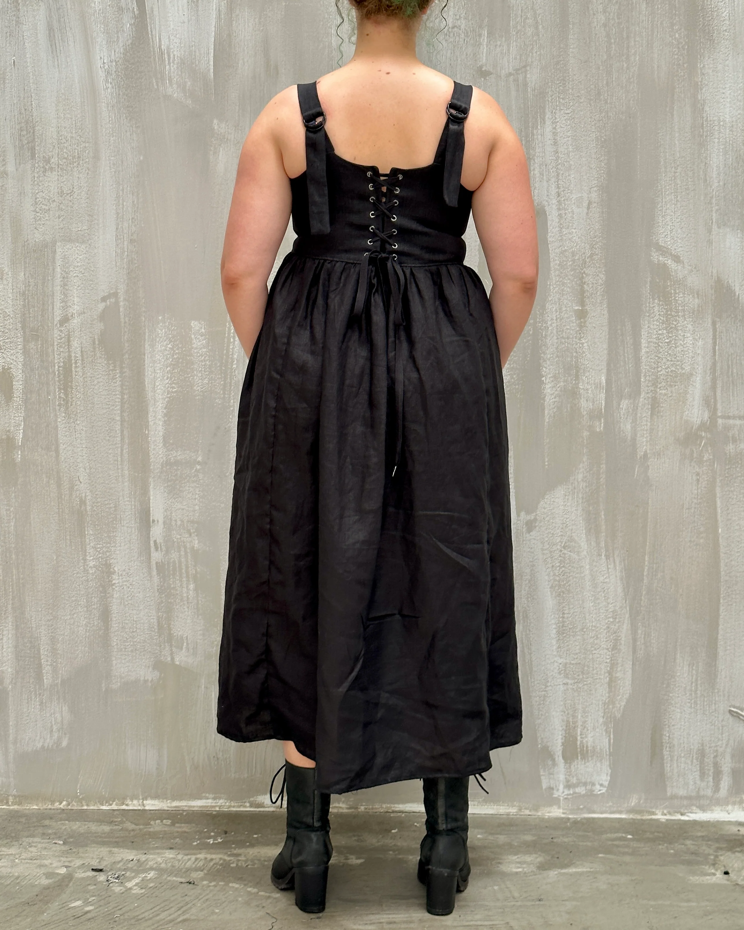 Caterina Stays Gown in Black Linen - Image 35