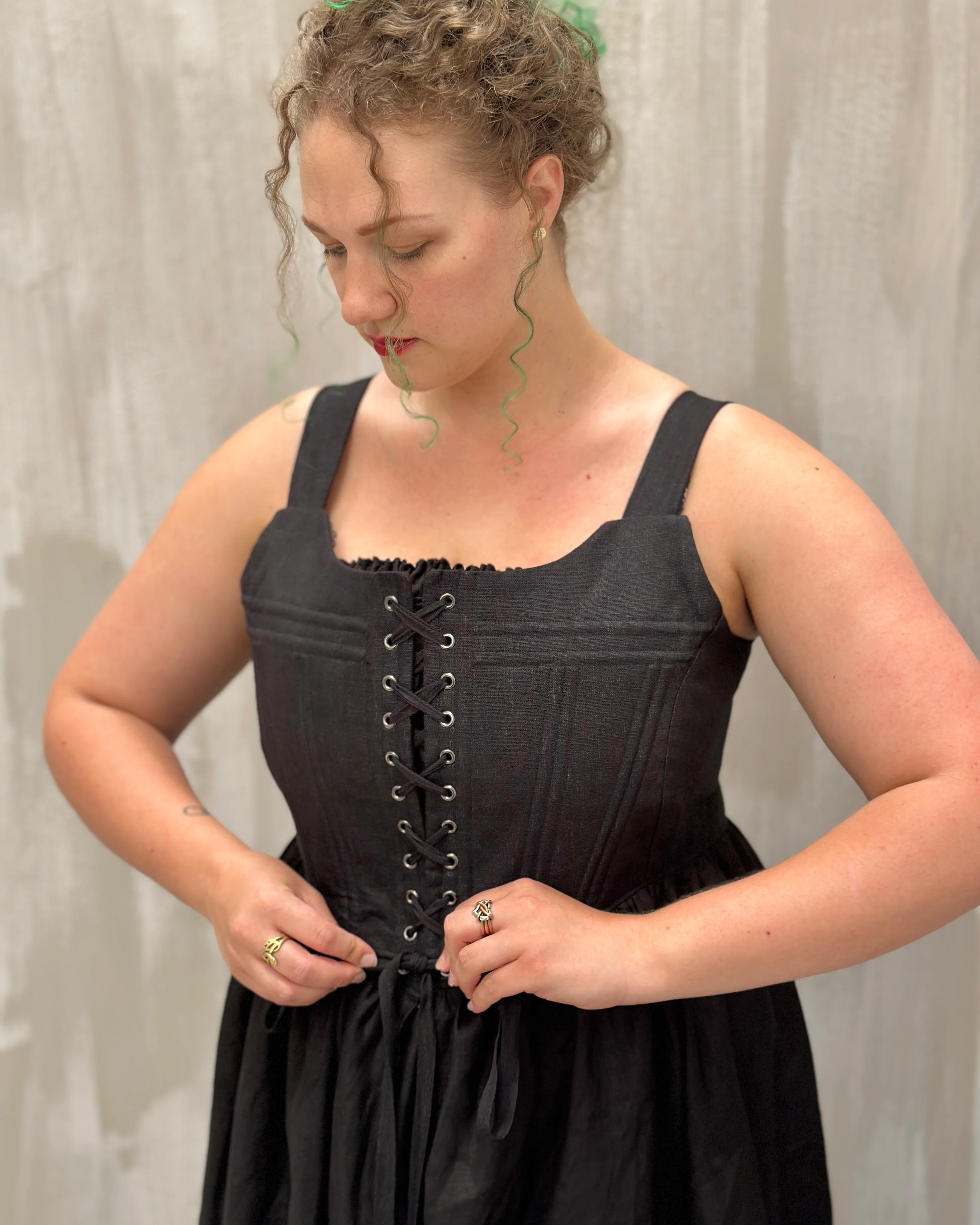 Caterina Stays Gown in Black Linen - Image 37
