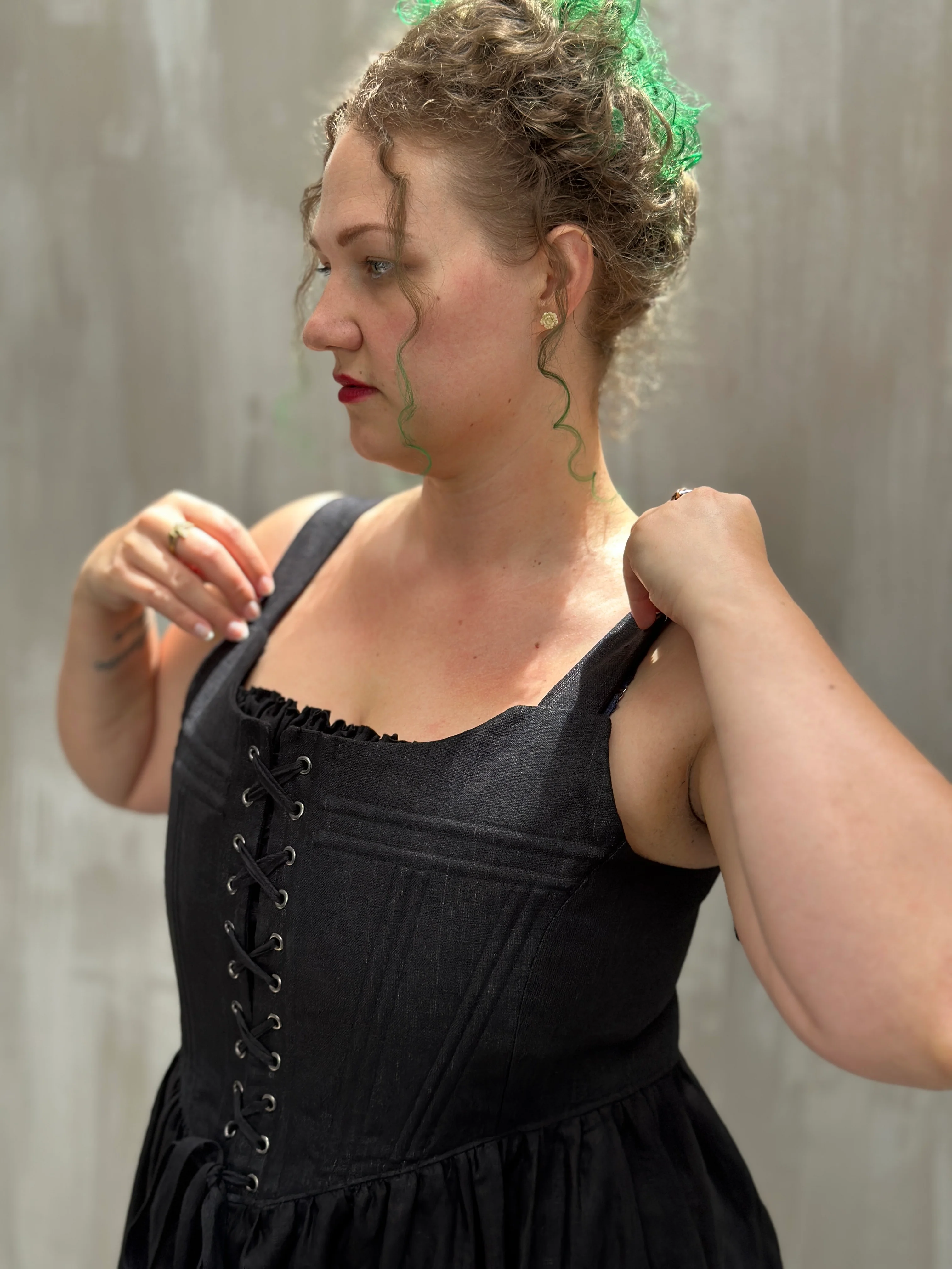 Caterina Stays Gown in Black Linen - Image 38