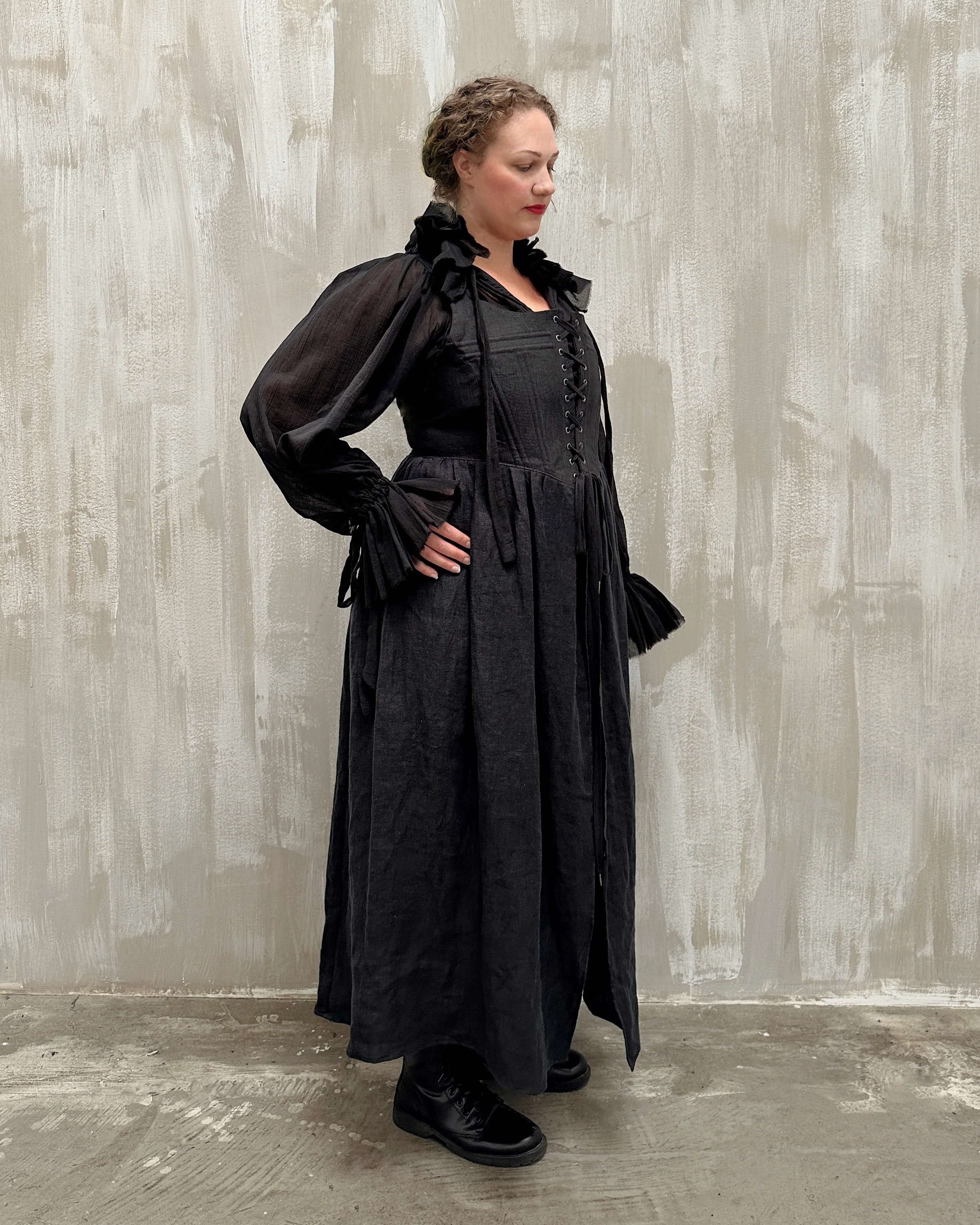 Caterina Stays Gown in Black Linen - Image 39
