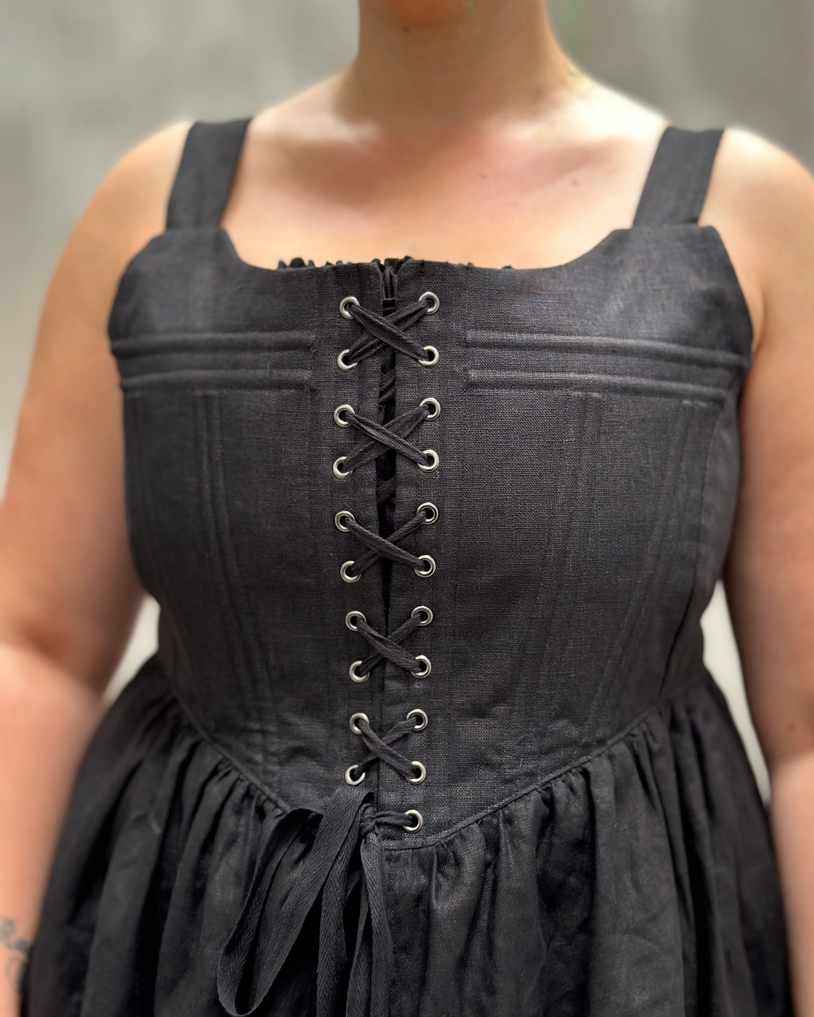 Caterina Stays Gown in Black Linen - Image 40