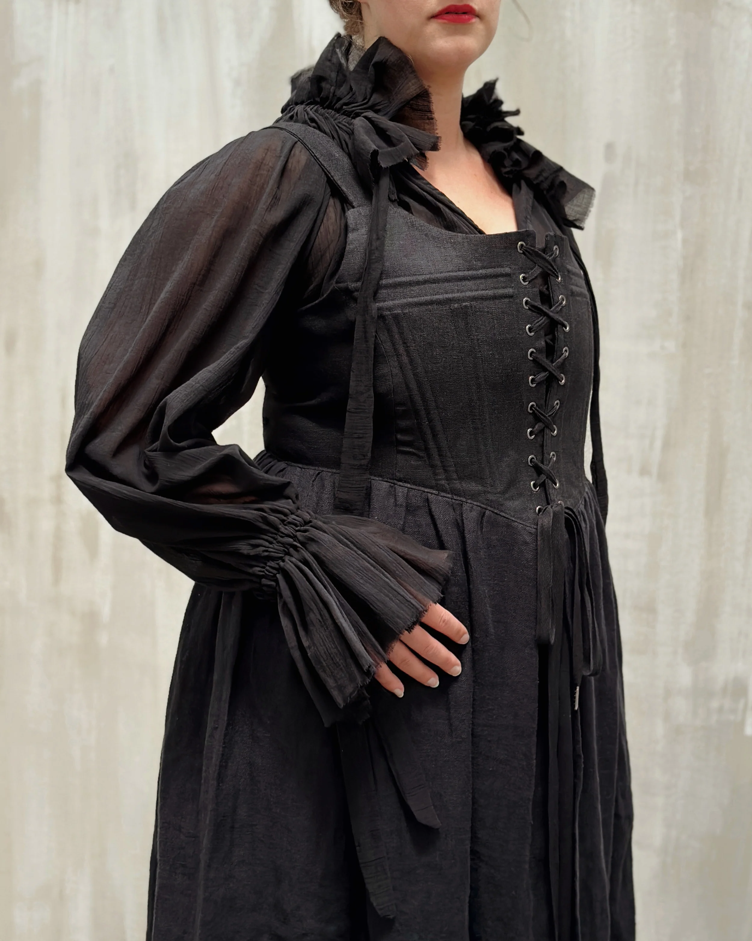 Caterina Stays Gown in Black Linen - Image 42