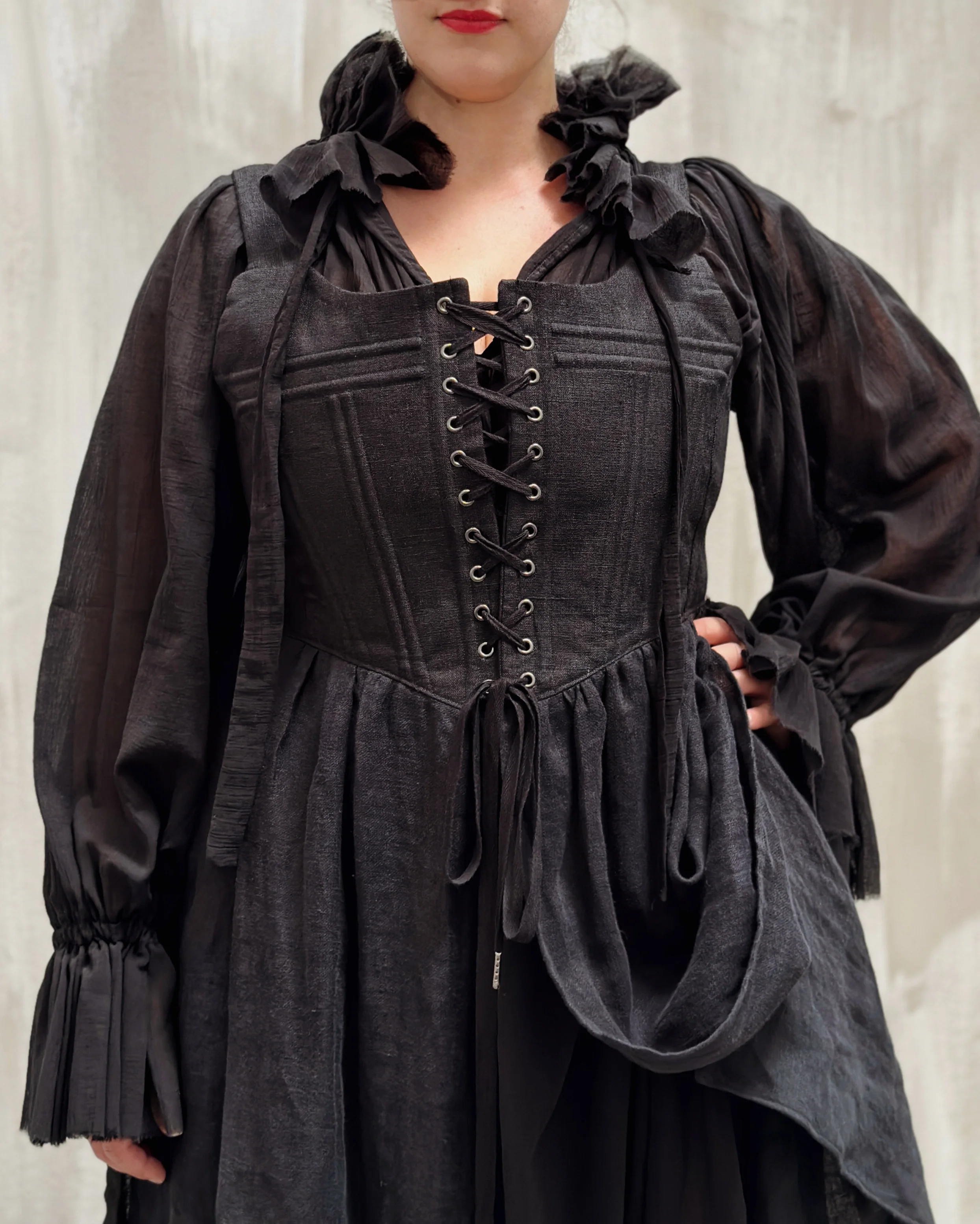 Caterina Stays Gown in Black Linen - Image 43