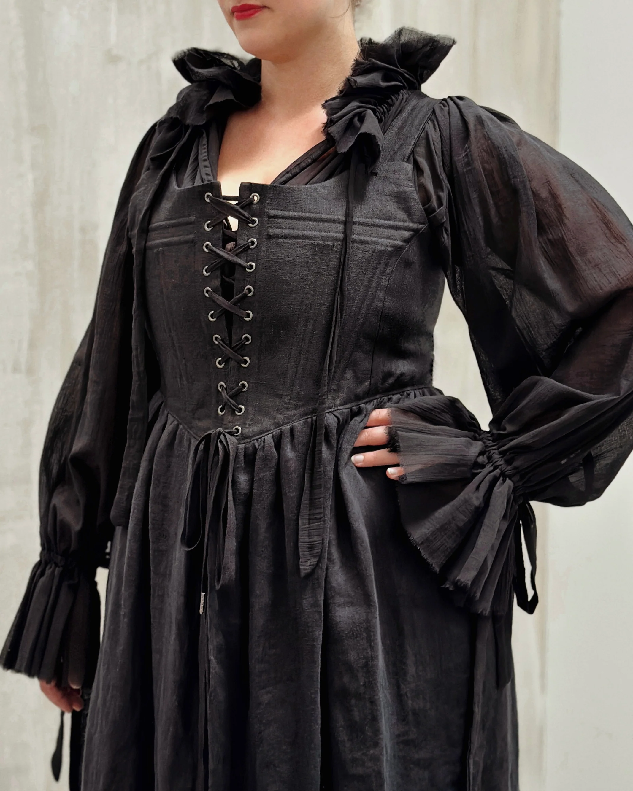 Caterina Stays Gown in Black Linen - Image 44