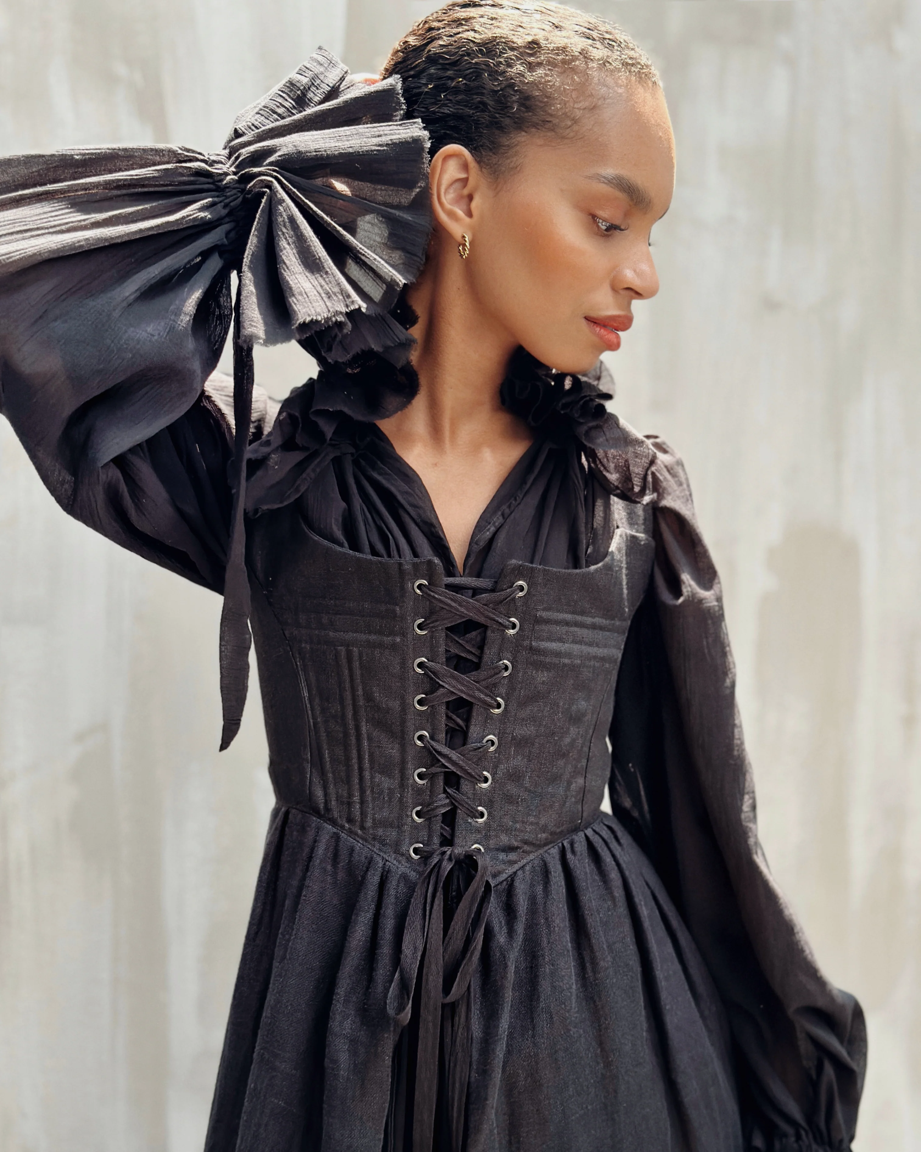 Caterina Stays Gown in Black Linen - Image 9