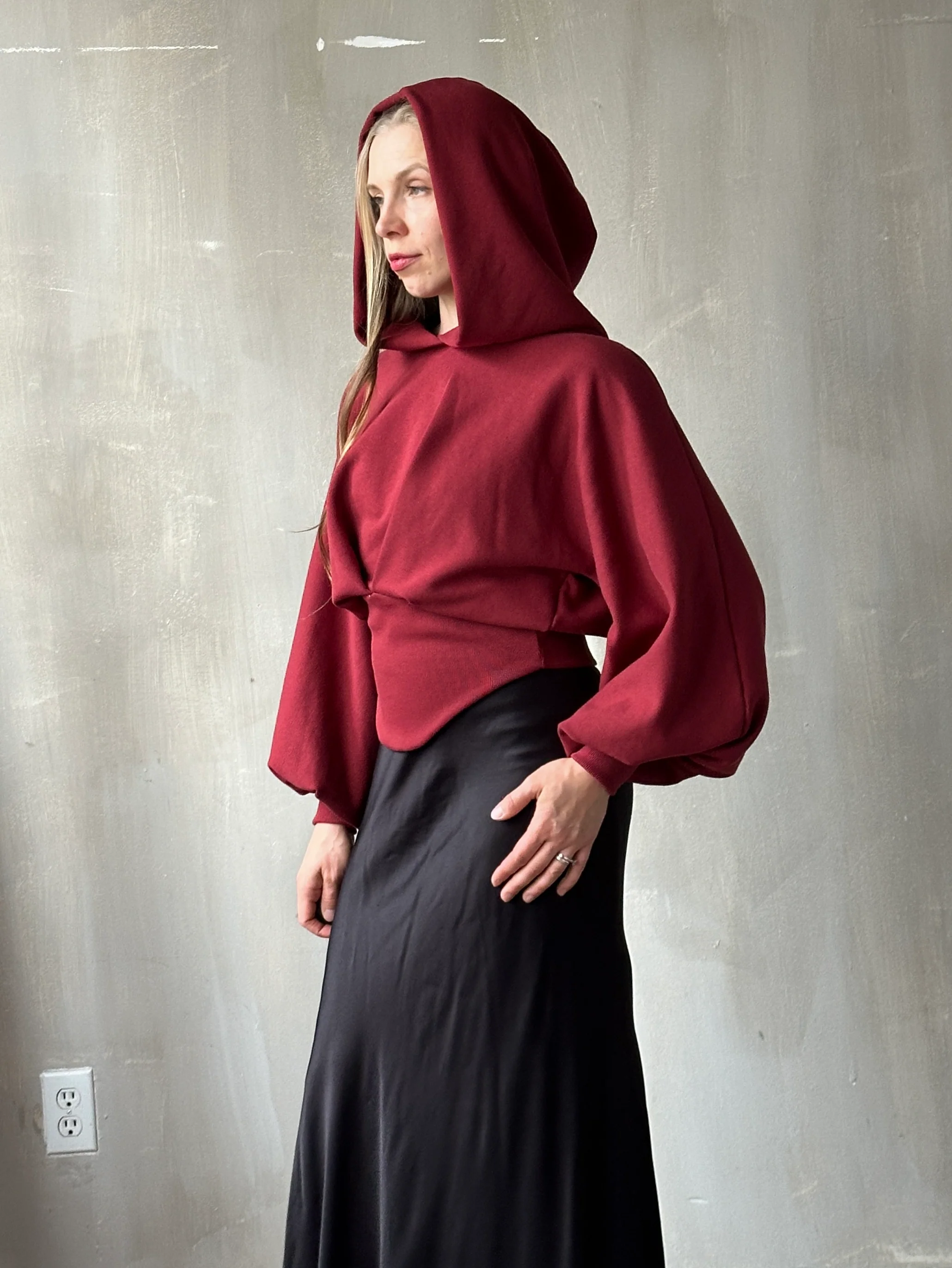 Corset Waist Hoodie in Oxblood Organic Fleece (In-Stock) - Image 10