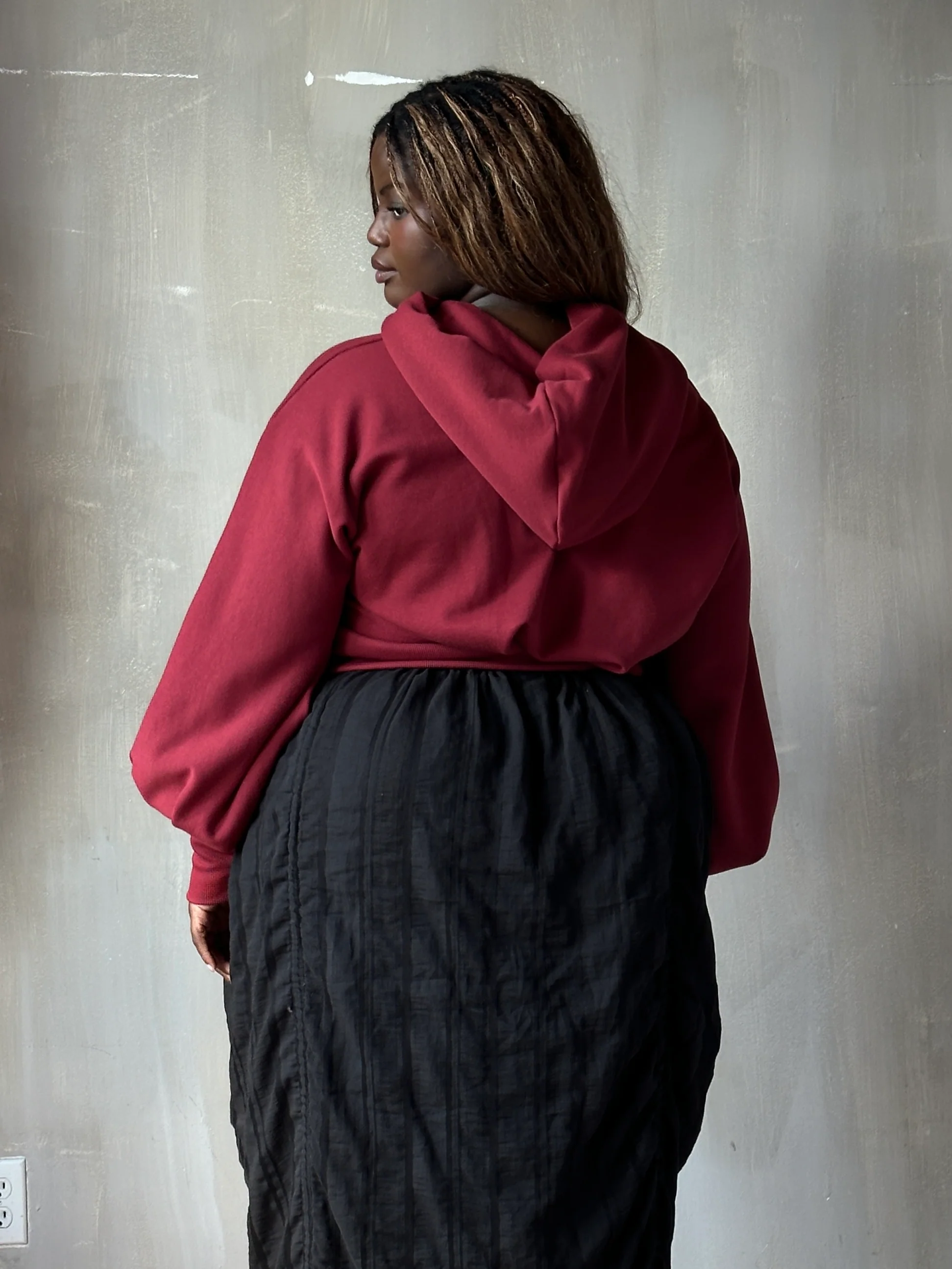 Corset Waist Hoodie in Oxblood Organic Fleece (In-Stock) - Image 12