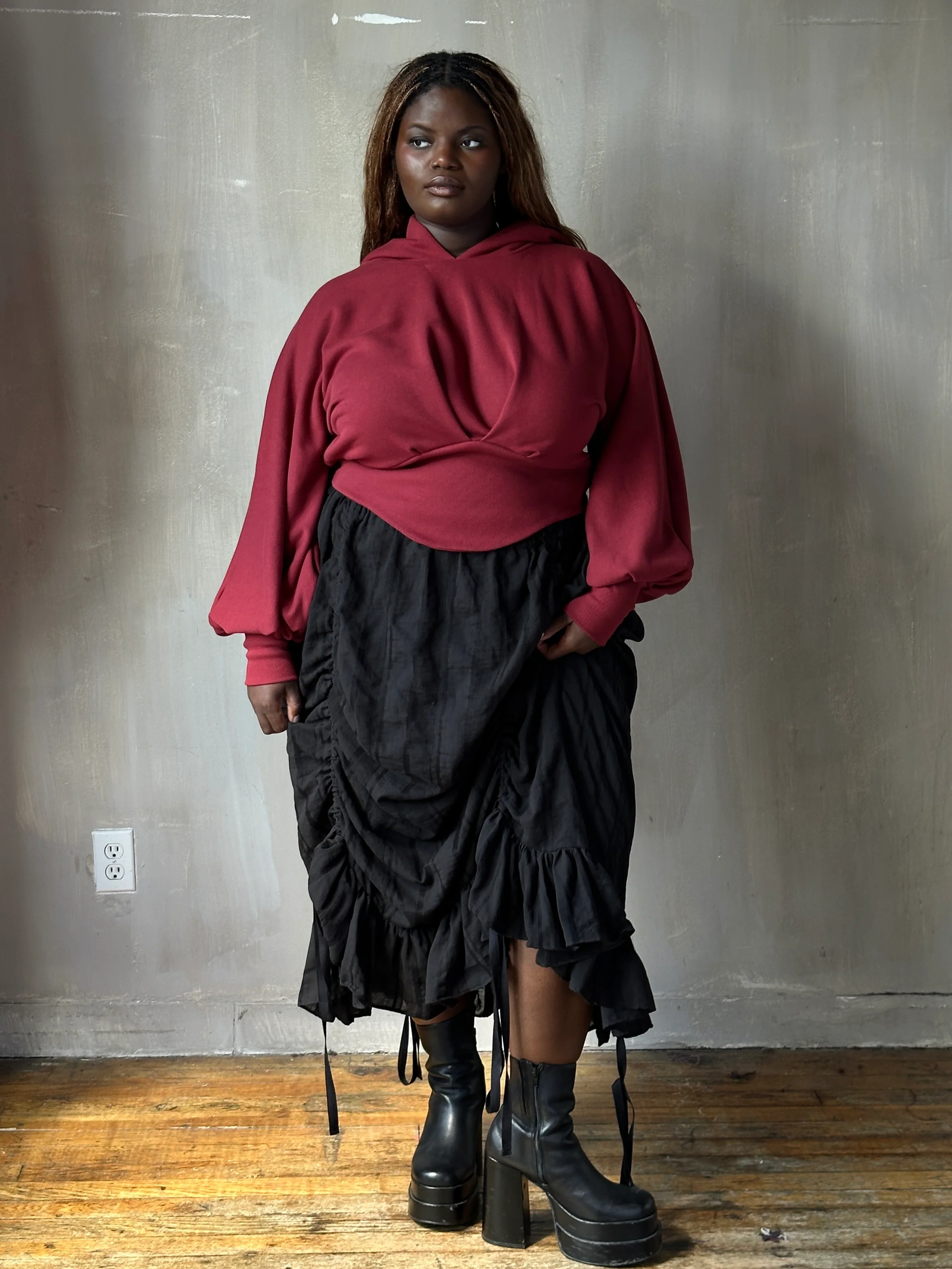 Corset Waist Hoodie in Oxblood Organic Fleece (In-Stock) - Image 13