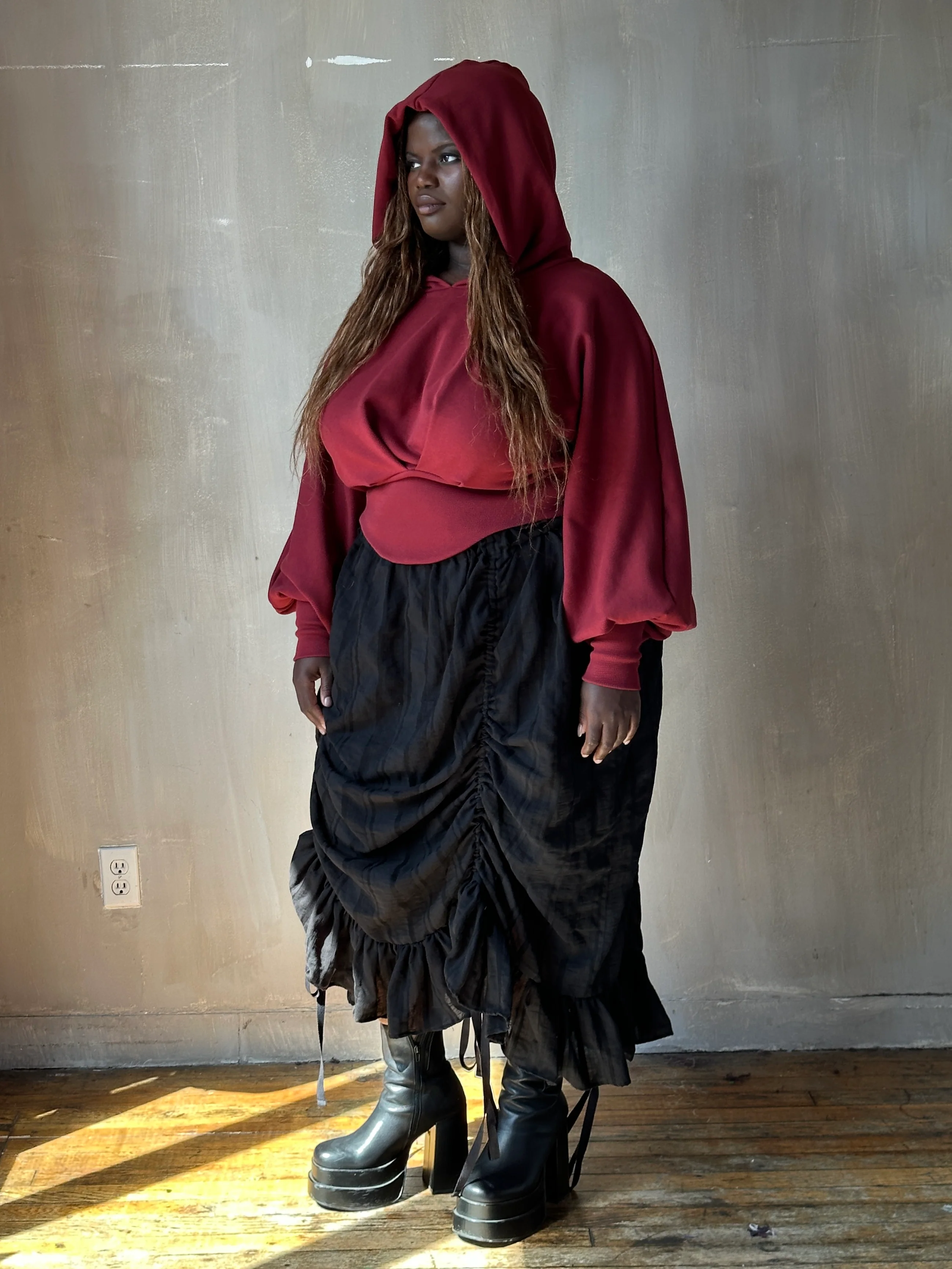Corset Waist Hoodie in Oxblood Organic Fleece (In-Stock) - Image 14
