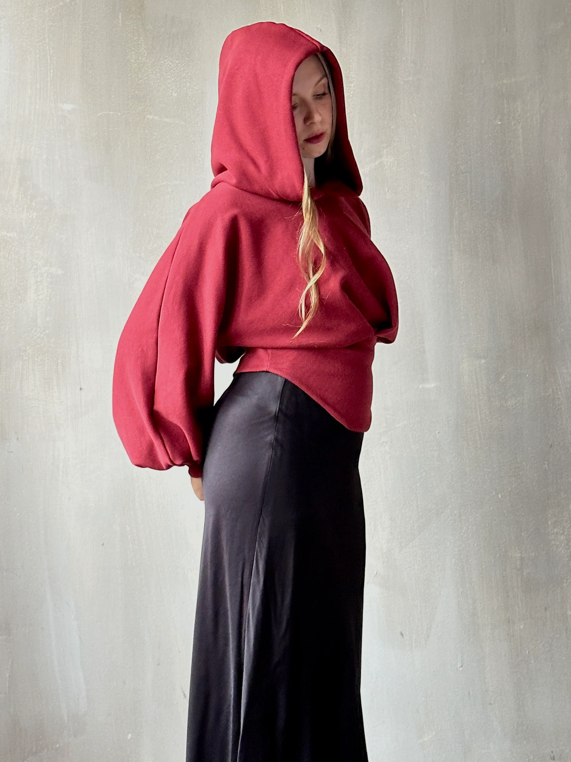 Corset Waist Hoodie in Oxblood Organic Fleece (In-Stock) - Image 15
