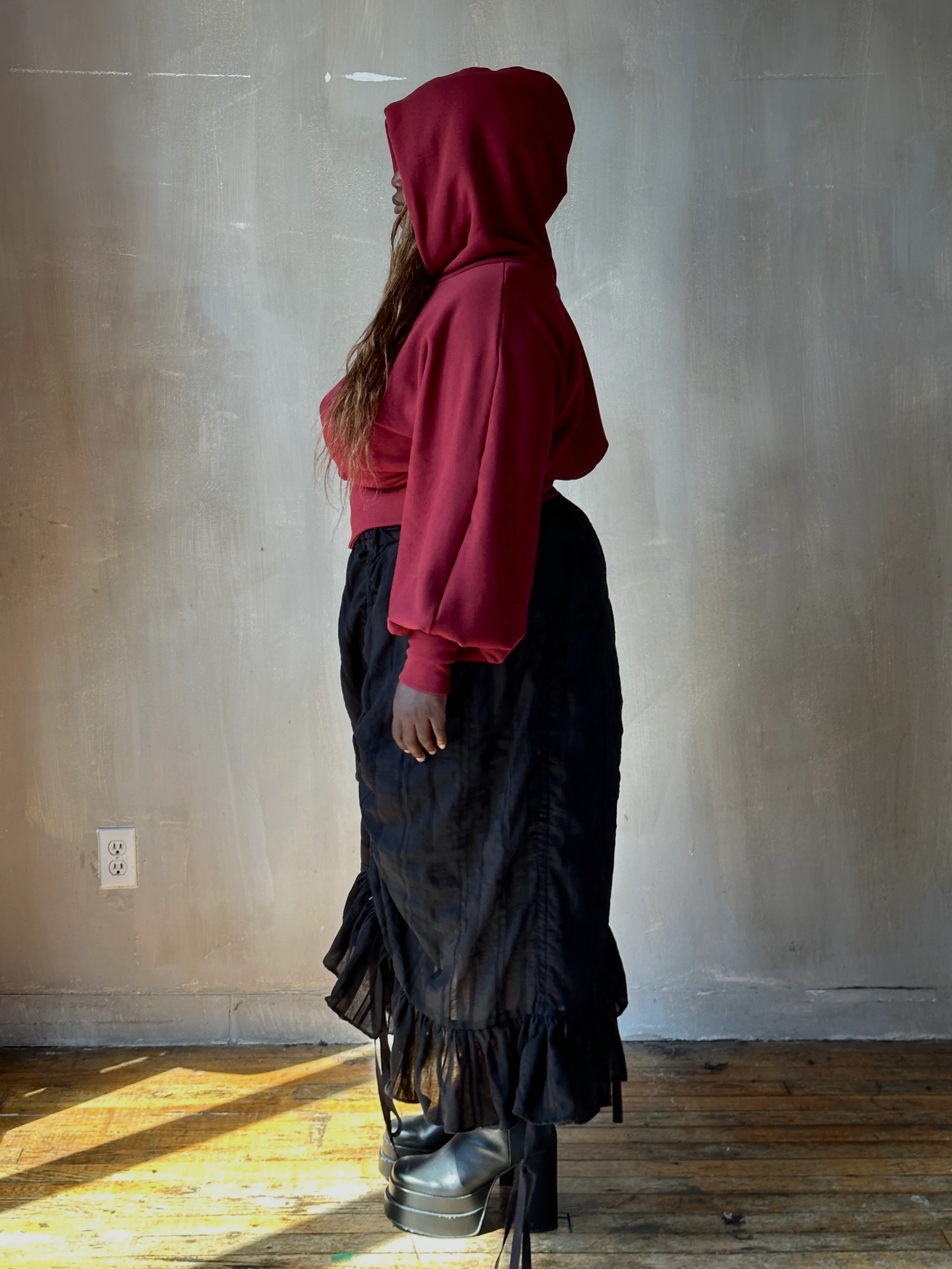 Corset Waist Hoodie in Oxblood Organic Fleece (In-Stock) - Image 16