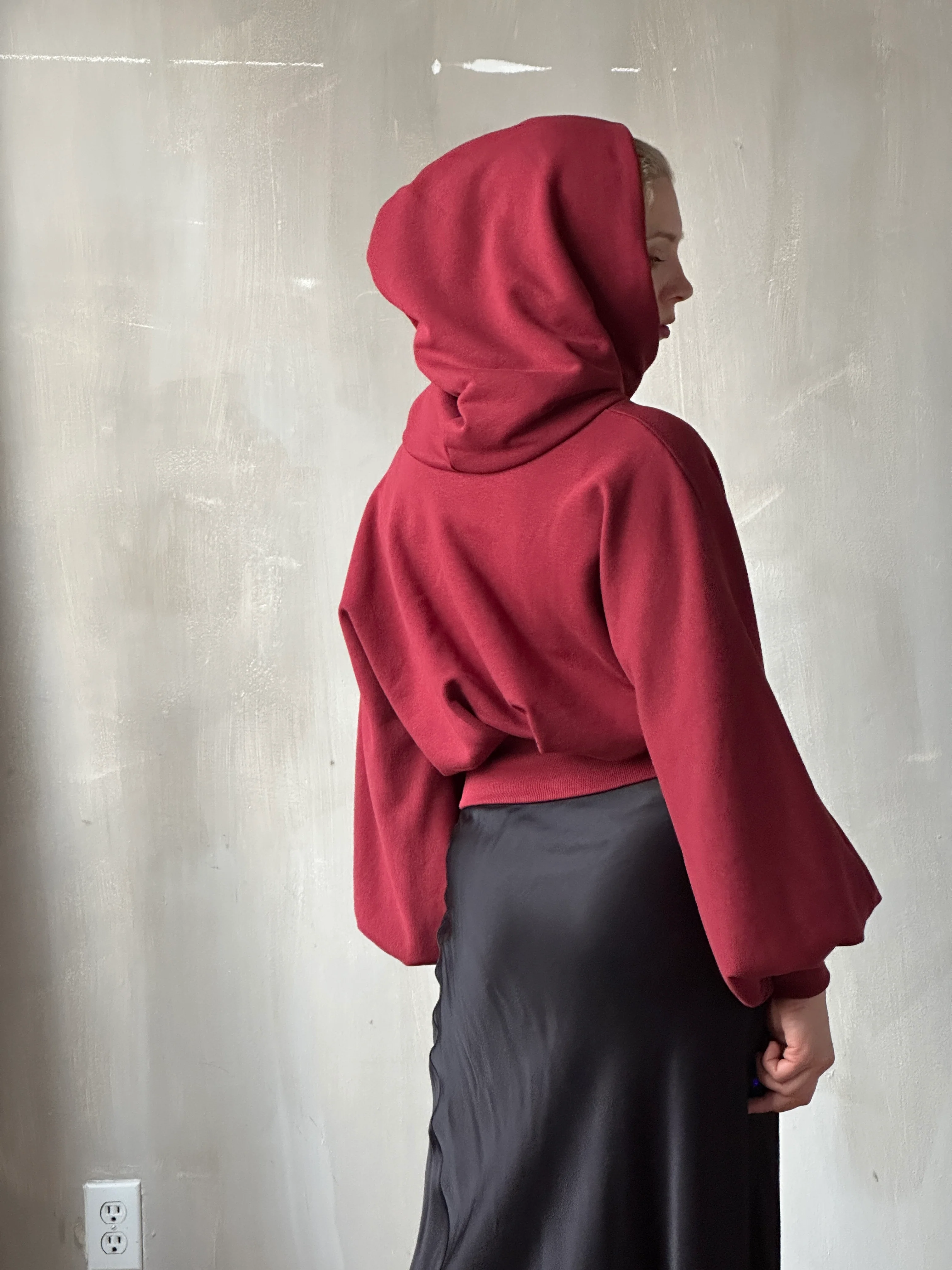 Corset Waist Hoodie in Oxblood Organic Fleece (In-Stock) - Image 3