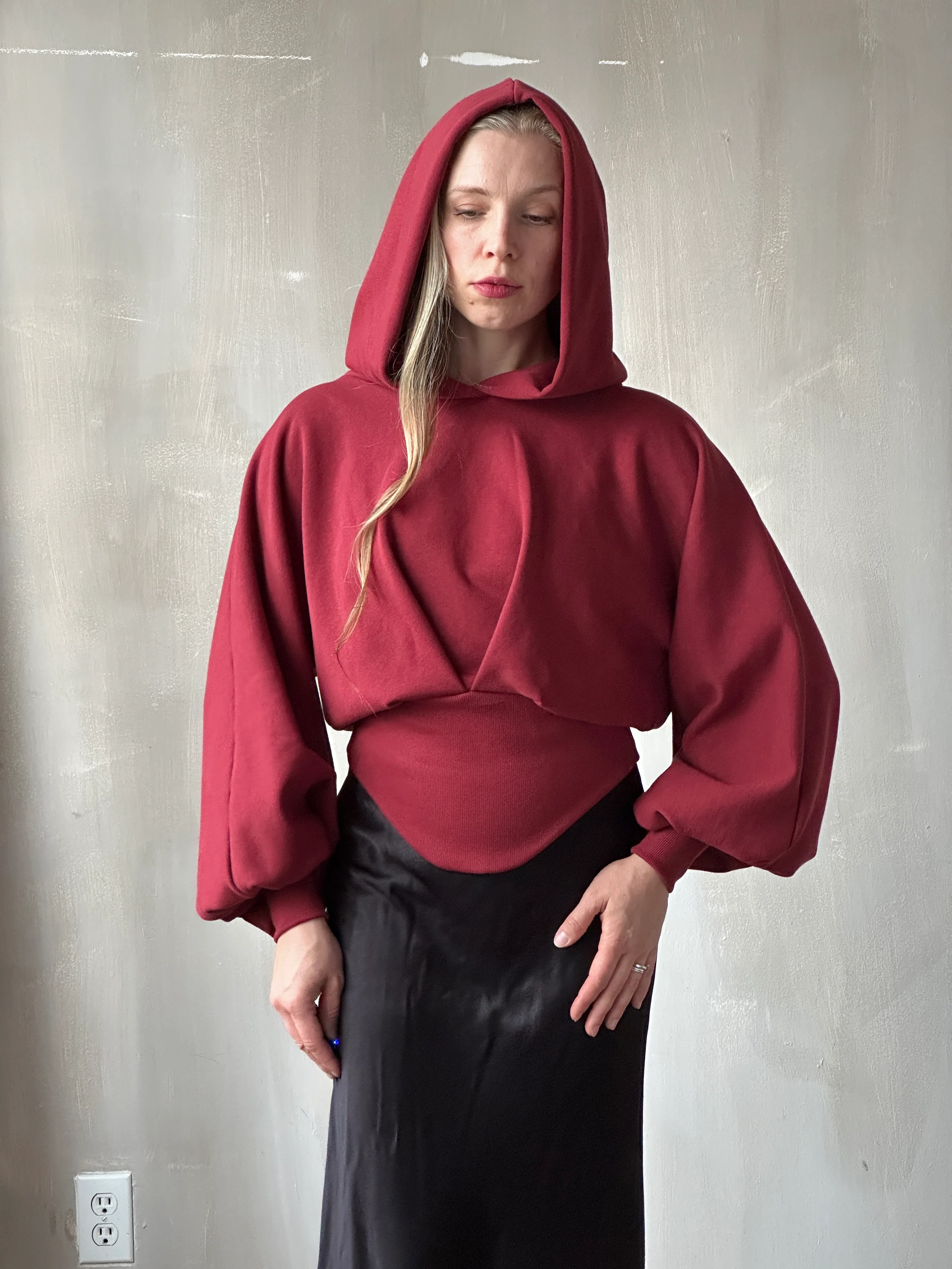Corset Waist Hoodie in Oxblood Organic Fleece (In-Stock) - Image 4