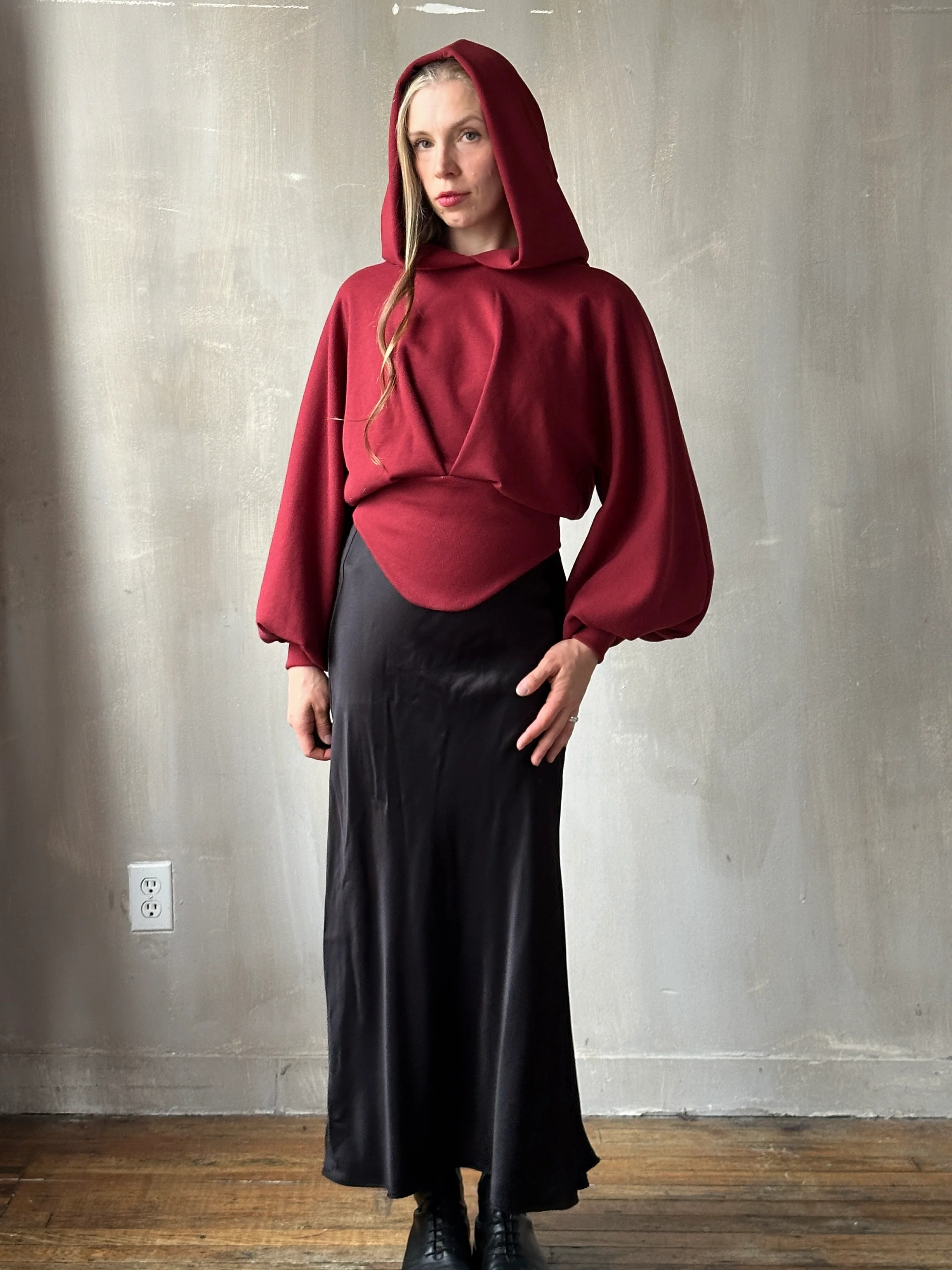 Corset Waist Hoodie in Oxblood Organic Fleece (In-Stock) - Image 5