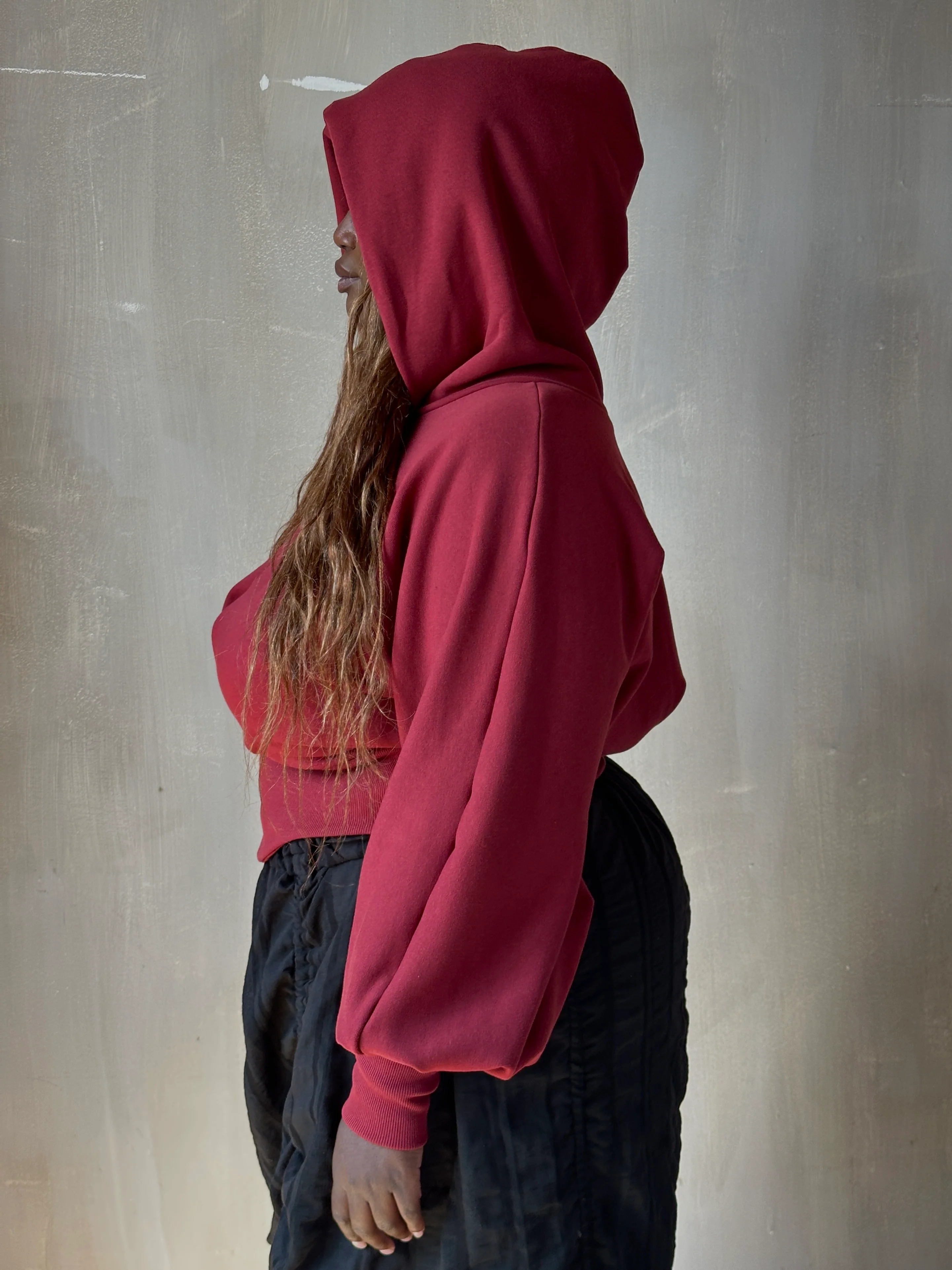 Corset Waist Hoodie in Oxblood Organic Fleece (In-Stock) - Image 6