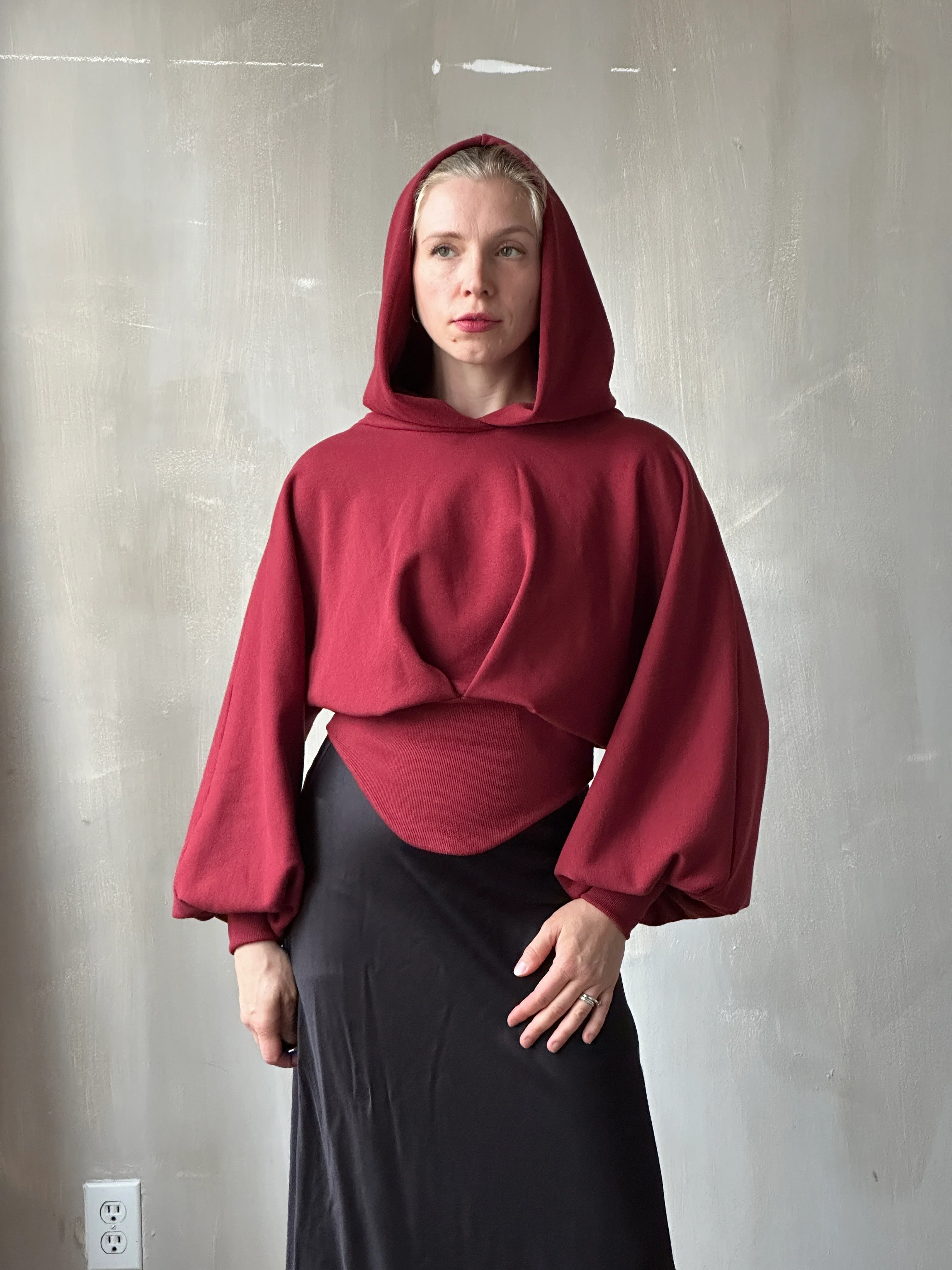 Corset Waist Hoodie in Oxblood Organic Fleece (In-Stock) - Image 7
