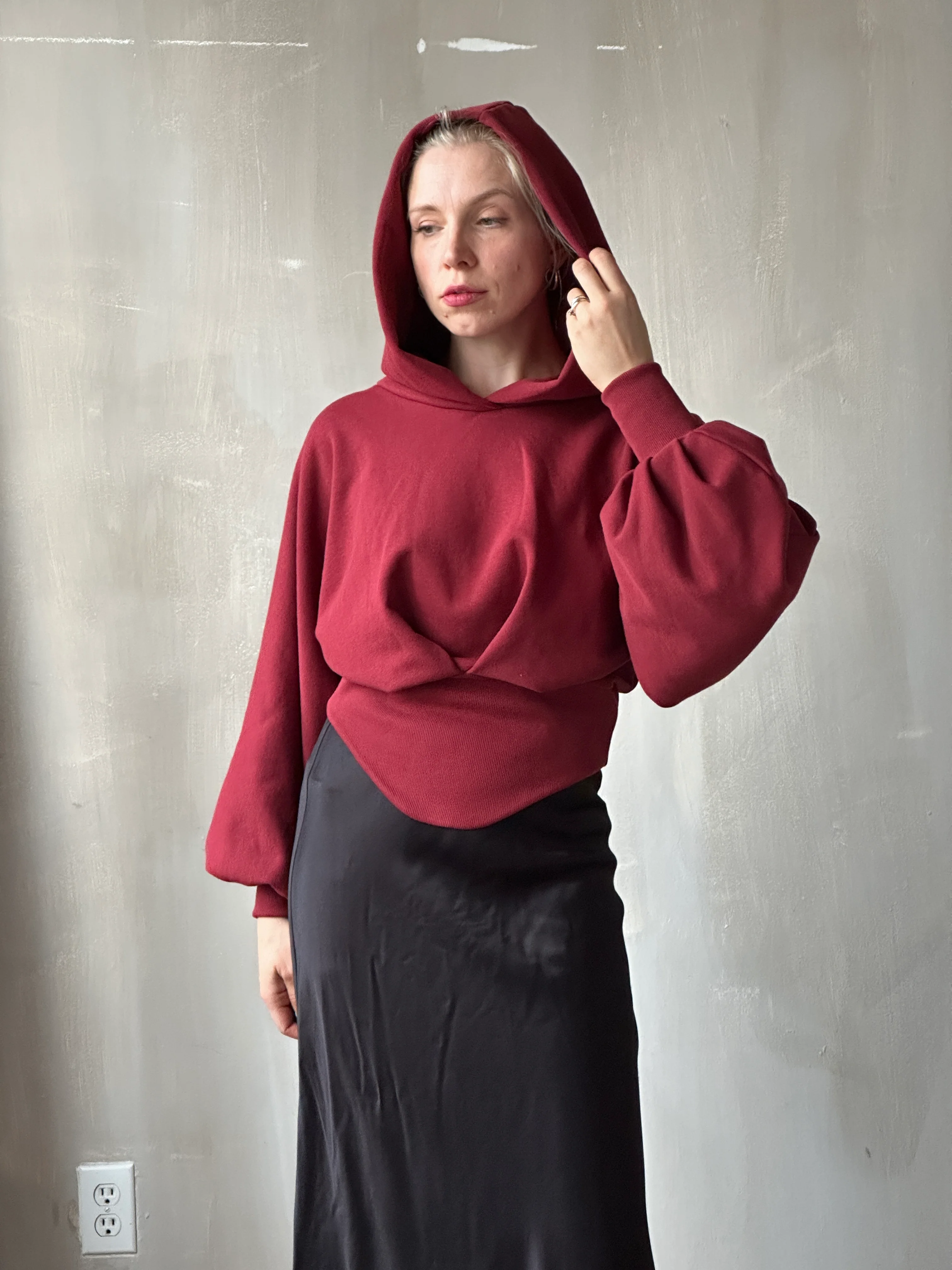 Corset Waist Hoodie in Oxblood Organic Fleece (In-Stock) - Image 8